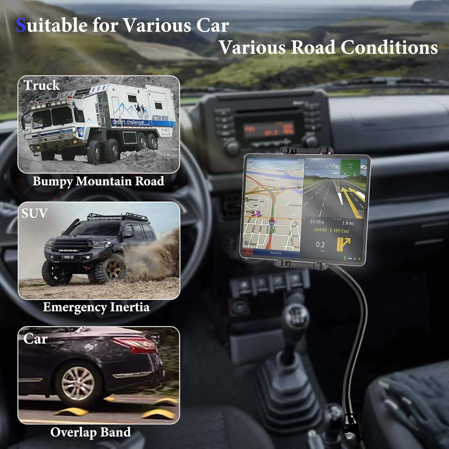 پایه تبلت برای صندلی خودرو یا کامیون با بازوی خرطومی بلند 50 سانتی‌متری و پایه سنگین کف خودرو مناسب برای آیپد پرو 12.9، ایر، مینی، سامسونگ گلکسی تب، آیفون و سایر گوشی‌ها و تبلت‌های 4 تا 13 اینچی