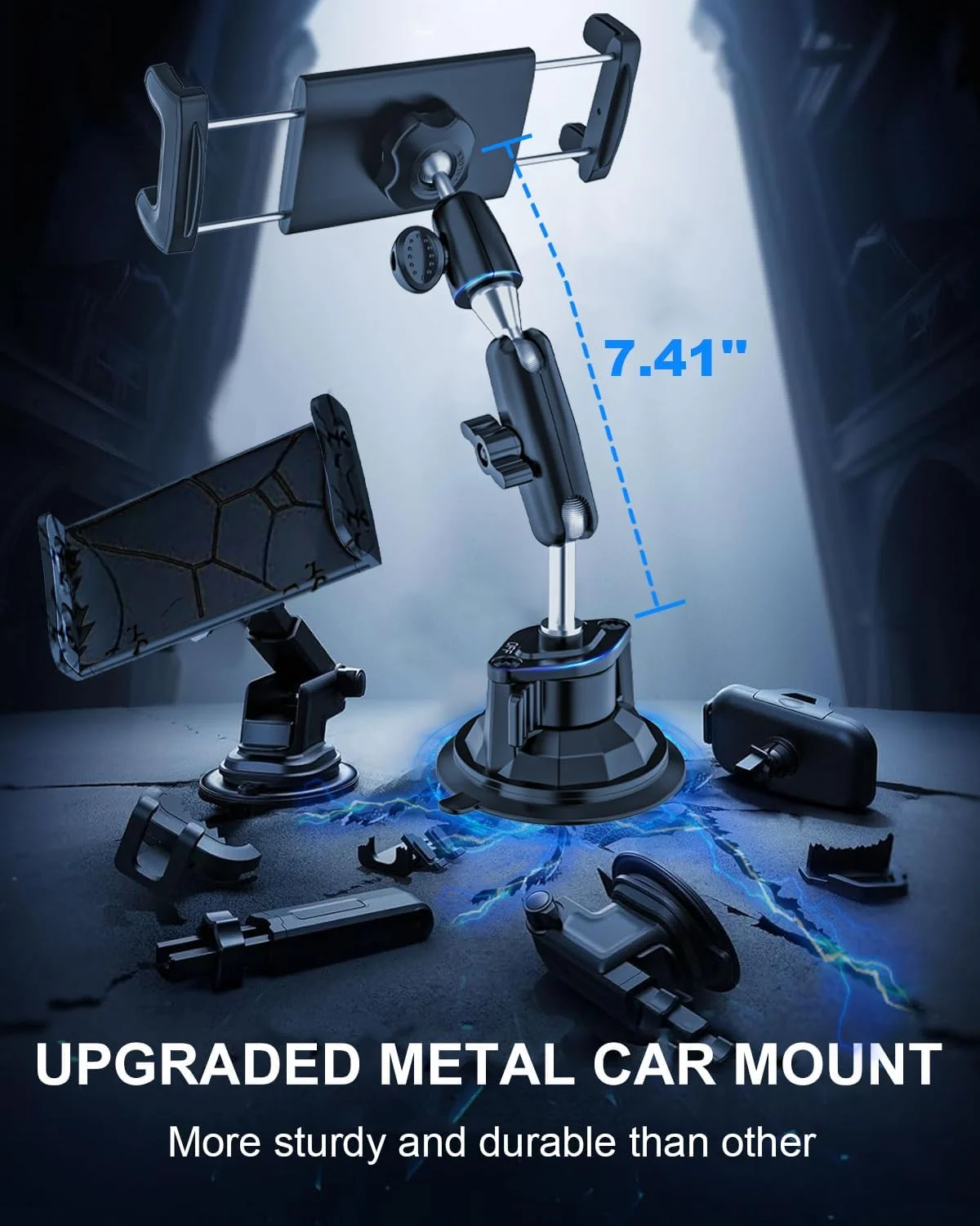 نگهدارنده تبلت برای خودرو و کامیون [ضد ضربه در سطح آفرود] بازوی فلزی پایه آیپد برای داشبورد، شیشه جلو، پنجره جانبی، پایه مکنده خودرو سنگین مناسب برای آیپد پرو ایر مینی و آیفون 4 تا 13 اینچ