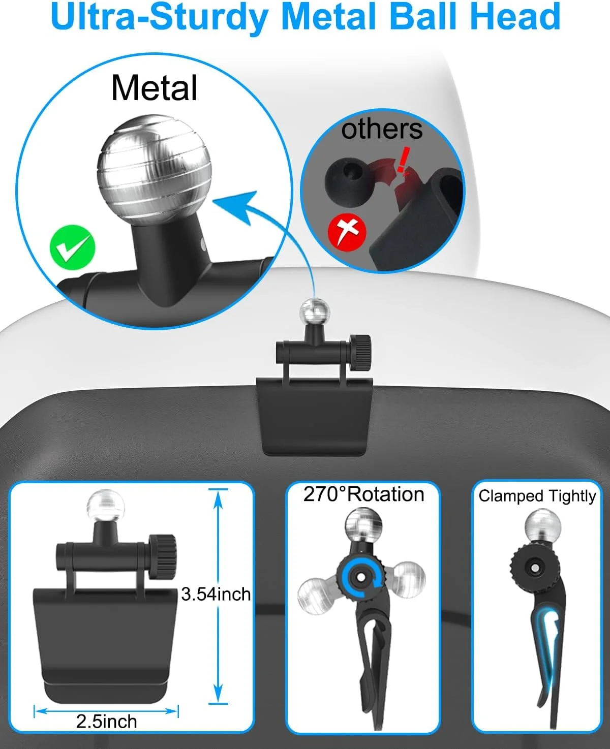 نگهدارنده تبلت صندلی عقب تسلا، پایه تبلت پشت سری مدل 3/Y با سر توپی فلزی، پایه آیپد صندلی عقب مدل Y، سازگار با آیپد پرو 12.9، ایر، مینی، گلکسی زد فولد، فایر HD، تبلت های 4-13 اینچی