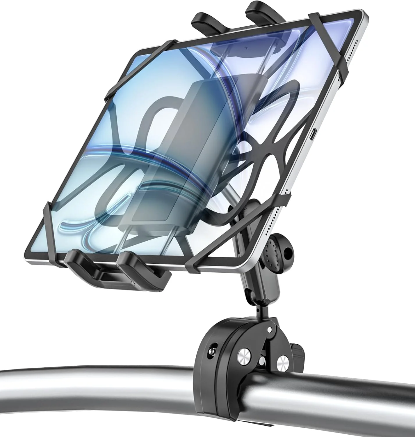 نگهدارنده تبلت برای سکان قایق، پایه نگهدارنده تبلت ریلی با بازوی تنظیم فلزی، گیره فرمان برای قایق تندرو، سازگار با آیپد پرو 12.9، ایر، مینی، گلکسی تب، آیفون 17، دستگاه های 4-13 اینچی