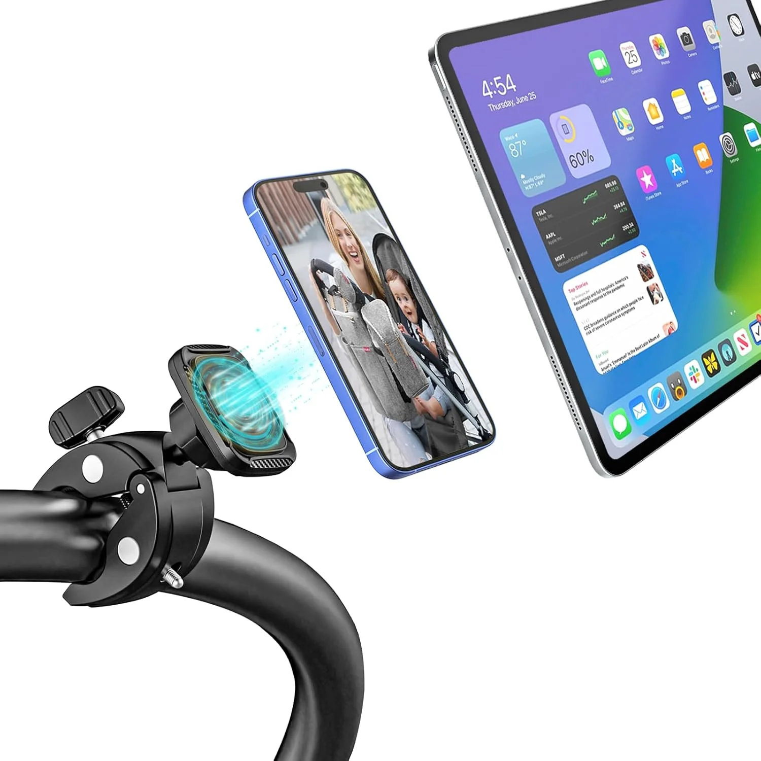 نگهدارنده مغناطیسی گوشی موبایل برای کالسکه، تردمیل، سبد خرید [مگنت قوی] نگهدارنده تبلت کالسکه برای دستگاه های 4 تا 13 اینچی، آیپد پرو 12.9، ایر، مینی، آیفون - لوازم جانبی ضروری کالسکه