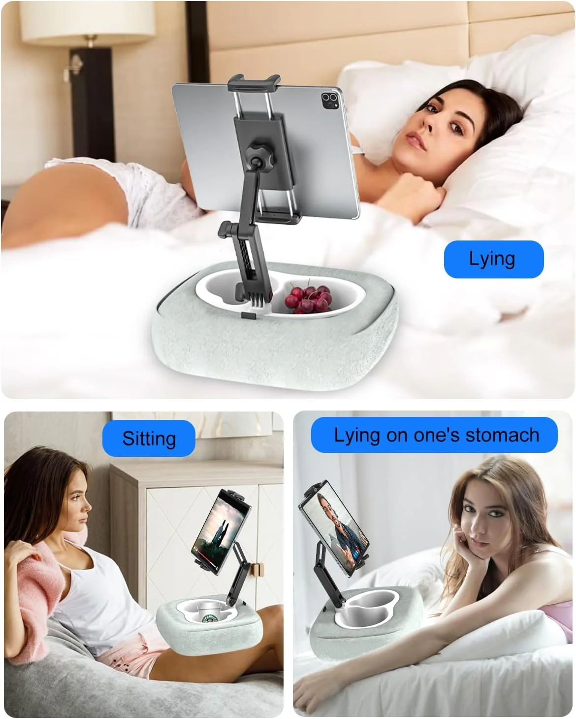 پایه نگهدارنده تبلت [پنبه ارگانیک و سینی مواد غذایی] پایه نگهدارنده قابل تنظیم برای تبلت، مناسب برای آیپد، تبلت های سامسونگ، تلفن، دارای کاسه جداشدنی