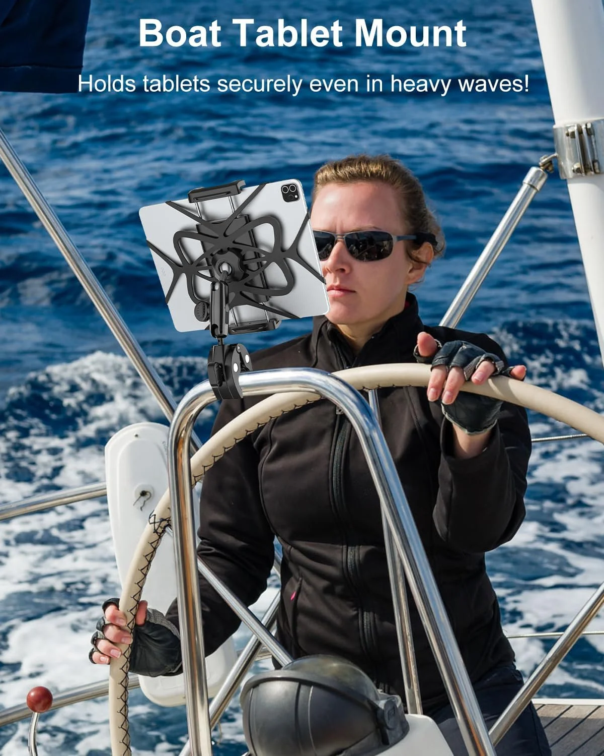 نگهدارنده تبلت برای سکان قایق، پایه نگهدارنده تبلت ریلی با بازوی تنظیم فلزی، گیره فرمان برای قایق تندرو، سازگار با آیپد پرو 12.9، ایر، مینی، گلکسی تب، آیفون 17، دستگاه های 4-13 اینچی