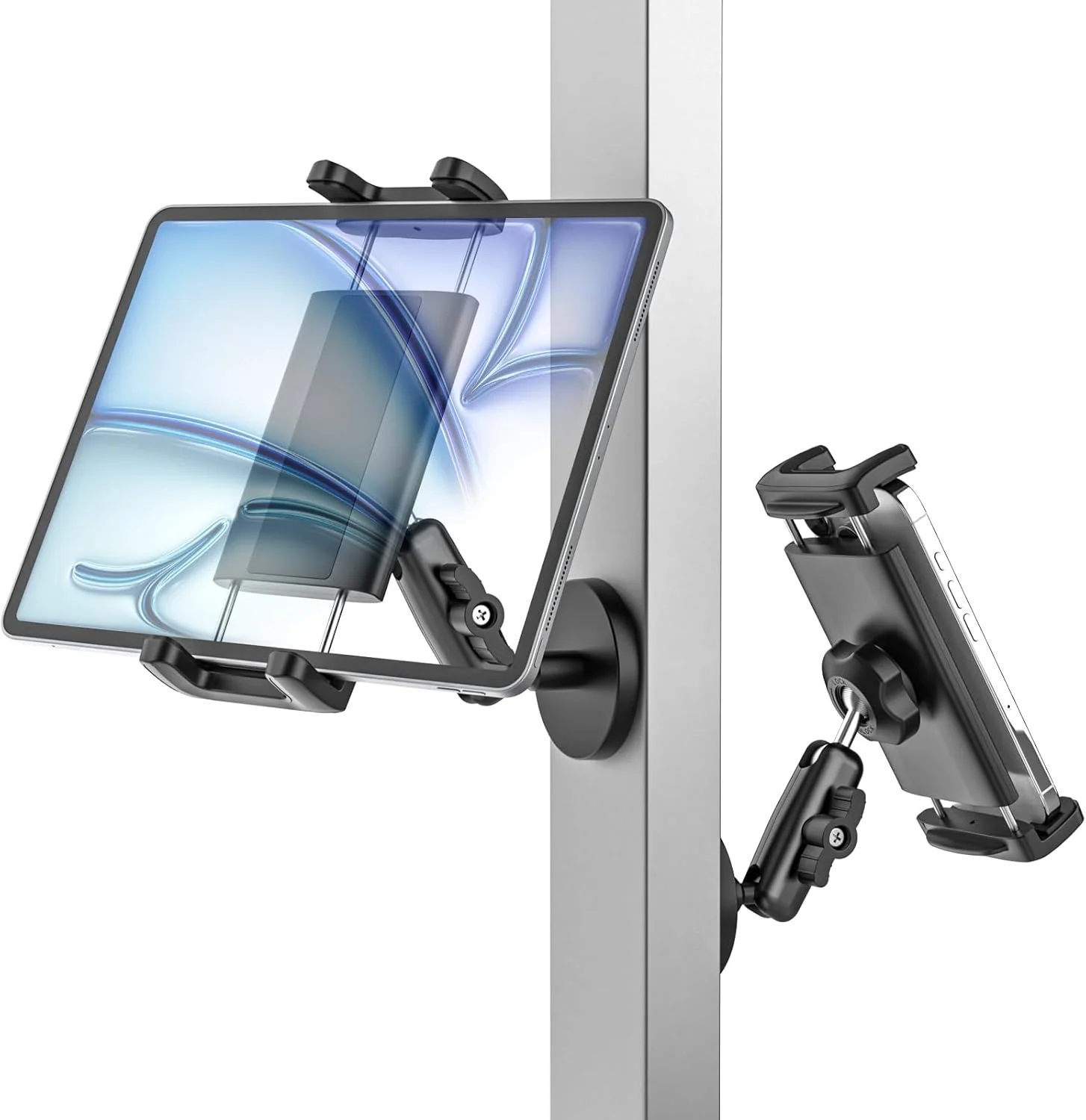 پایه مغناطیسی فلزی آیپد با بازوی قابل تنظیم، نگهدارنده مغناطیسی تبلت برای سطوح فلزی، یخچال، وایت برد، باشگاه، قفسه آهنی، سازگار با تلفن ها و تبلت های 4.7-12.9 اینچی