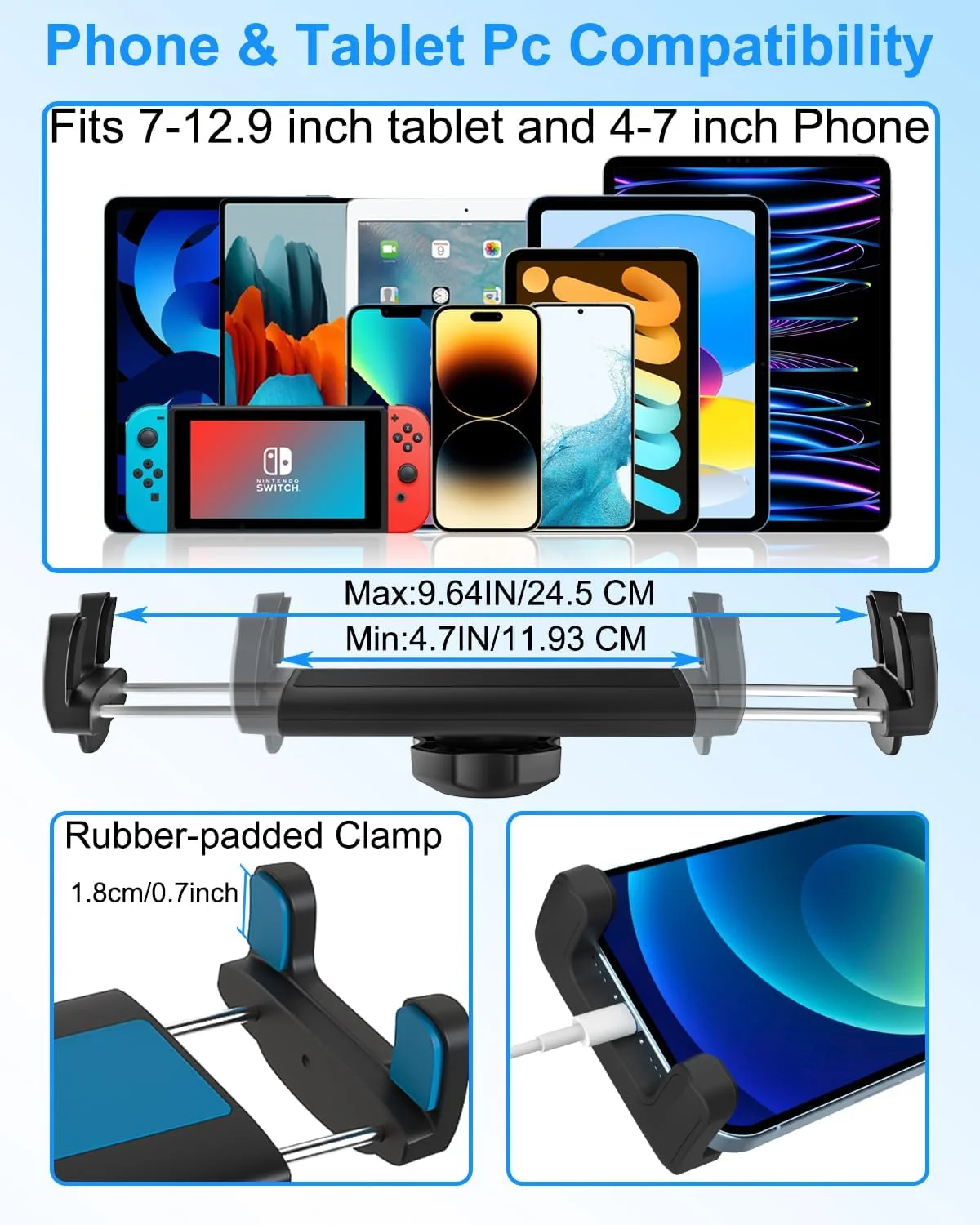 نگهدارنده تبلت خودرو، جایگاه CD، [بازوی با قابلیت تنظیم ارتفاع] پایه تبلت پخش کننده CD خودرو، گیره CD جهانی خودرو برای آیپد پرو ایر مینی، تبلت های گلکسی / زد فولد / زد فلیپ، آیفون، دستگاه های 4-12.9 اینچی