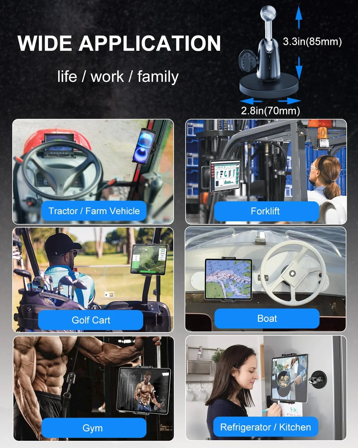 پایه نگهدارنده مغناطیسی فلزی آیپد برای تراکتور/ماشین گلف/لیفتراک/وسایل نقلیه/باشگاه/یخچال/سطح فلزی، نگهدارنده تبلت مغناطیسی سازگار با آیپد پرو، ایر، مینی، گلکسی، تلفن 4-13 اینچی