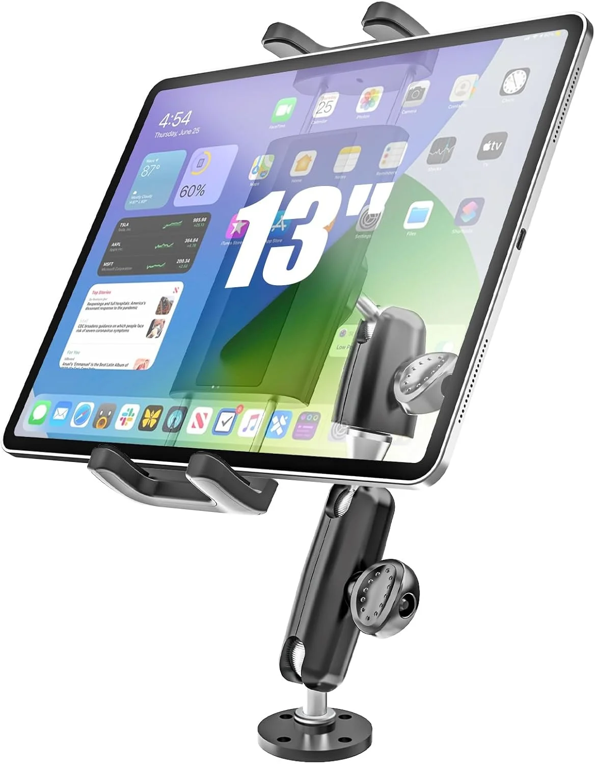 پایه تبلت صنعتی سنگین با بازوی فلزی قابل تنظیم، مناسب برای کامیون، خودرو، وانت، داشبورد، قایق، دیوار، میز، مناسب برای آیپد پرو ایر مینی و آیفون 4 تا 13 اینچ