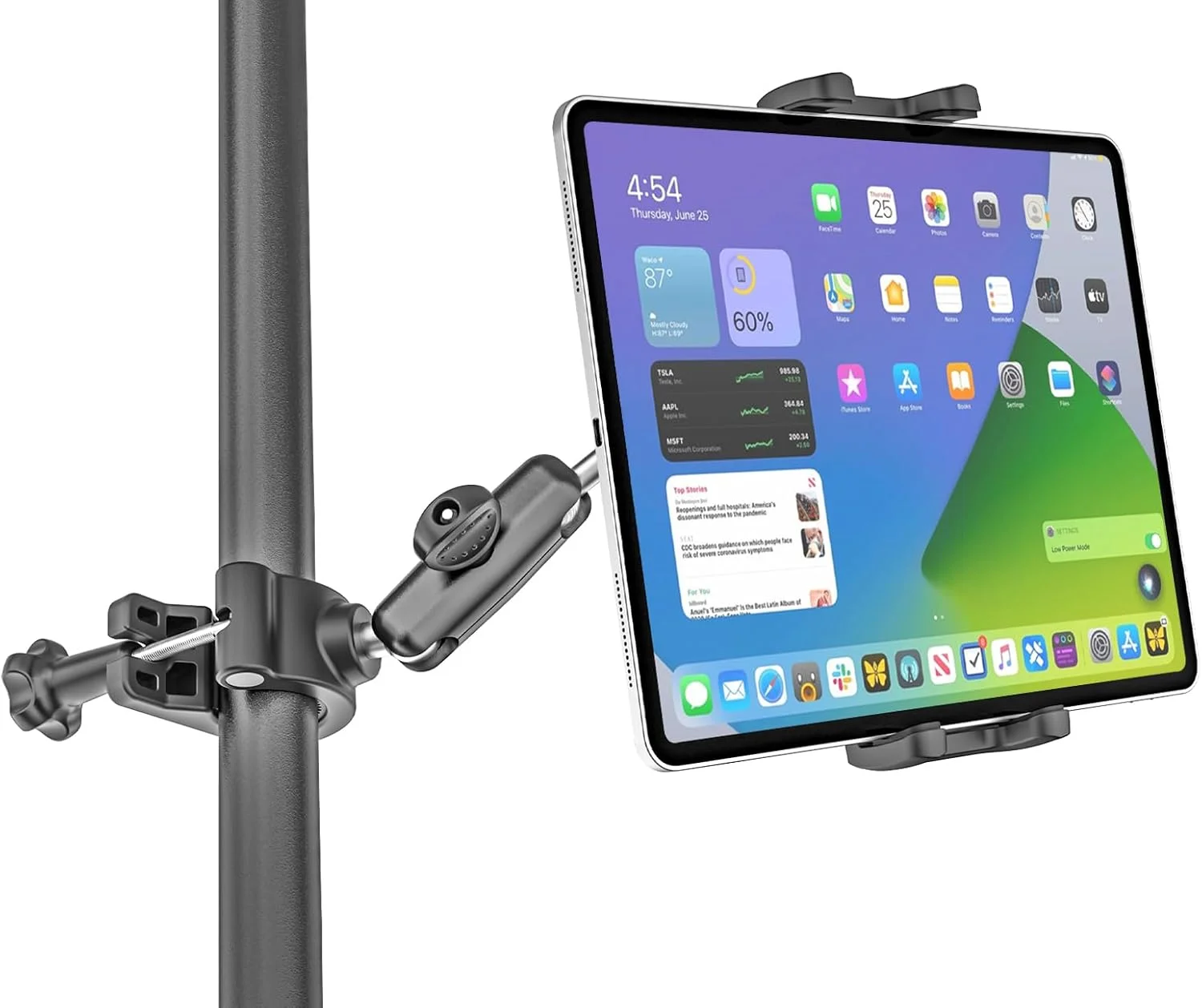 نگهدارنده فلزی آیپد برای پایه میکروفون، نگهدارنده تبلت فوق العاده بادوام برای پایه میکروفون، پایه میکروفون موسیقی با گیره نگهدارنده تبلت جهانی برای تبلت ها و تلفن های همراه 4.7-13 اینچی