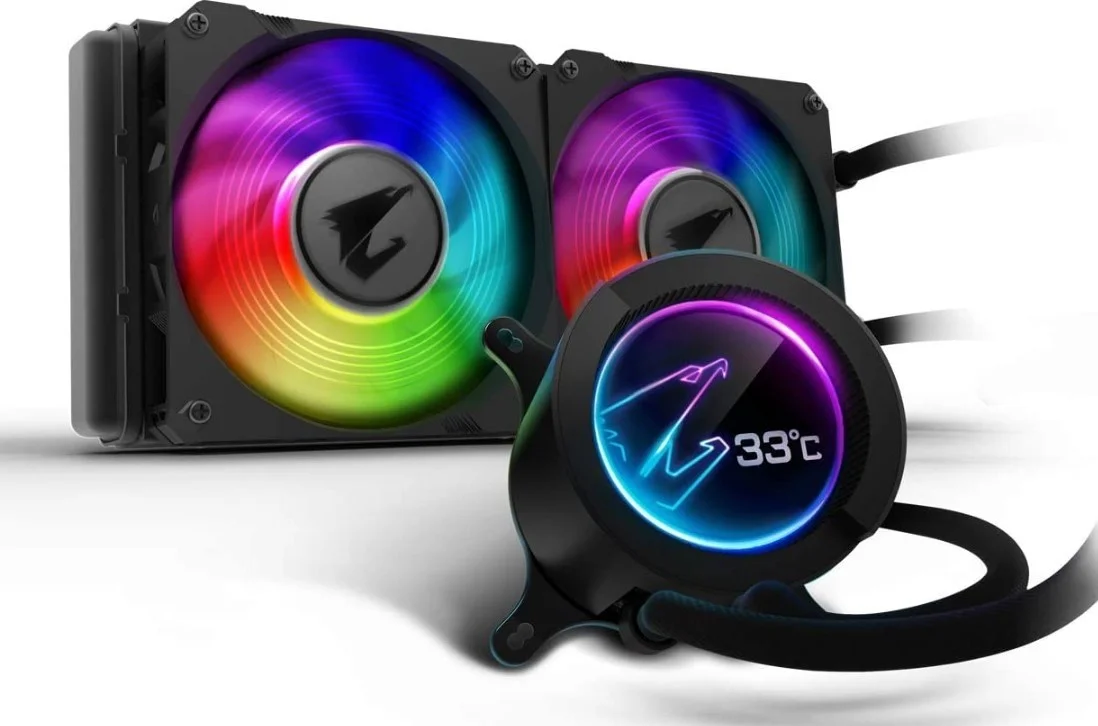 خنک کننده مایع AIO گیگابایت Aorus RGB 240، رادیاتور 240 میلی‌متری، دو فن 120 میلی‌متری Windforce PWM، نمایشگر LCD تمام رنگی قابل تنظیم، Intel 115X/2066، AMD AM4، TR4 | GP-AORUSLIQUIDCO240