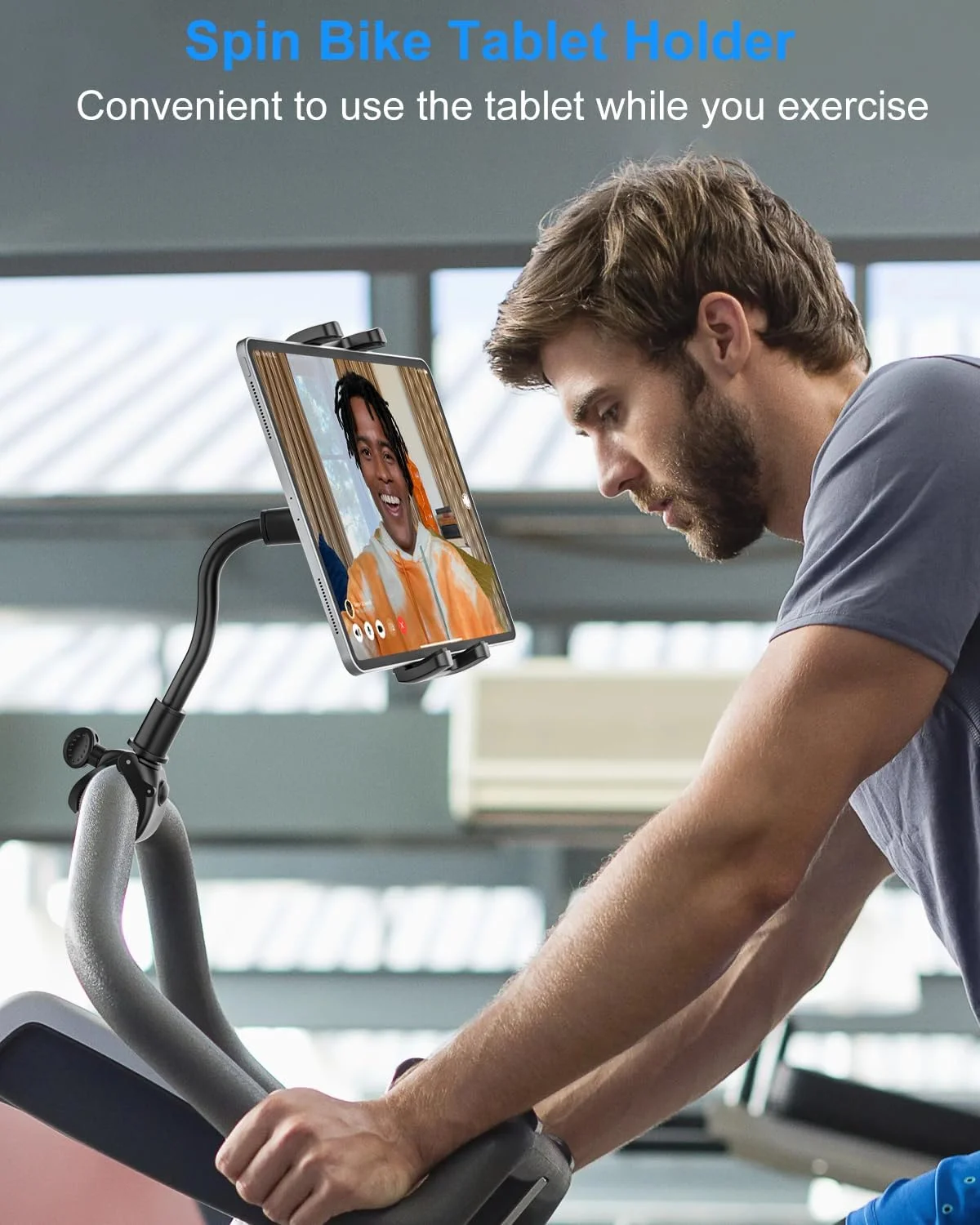 نگهدارنده تبلت گردن غازی برای دوچرخه ثابت، ویلچر، تردمیل، دوچرخه داخلی، دستگاه الپتیکال، گیره نگهدارنده تبلت برای آیپد پرو، ایر، مینی، گلکسی تب، تبلت های 4.7-12.9 اینچی