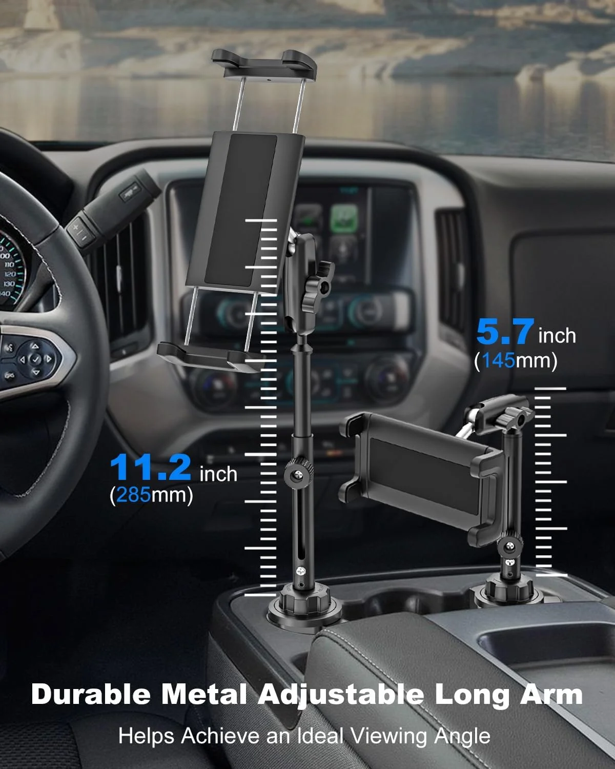 پایه نگهدارنده آیپد داخل خودرو، نصب در جالیوانی، بازوی بلند فلزی با قابلیت تنظیم ارتفاع، سازگار با آیپد پرو ایر مینی 4.7 تا 13 اینچ، گلکسی تب، آیفون و تلفن همراه