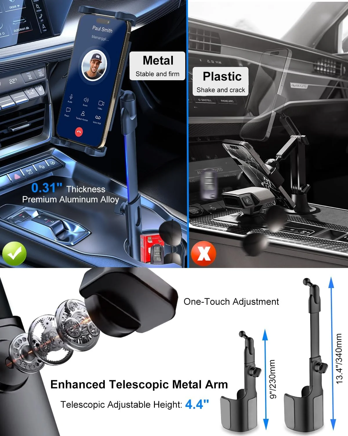 پایه تبلت نگهدارنده فنجان خودرو [مناسب برای نگهدارنده‌های فنجان گرد و مربعی] پایه نگهدارنده فنجان آیپد برای کامیون، تسلا با بازوی تلسکوپی فلزی، نگهدارنده تبلت فنجانی برای آیپد پرو ایر 4-13 اینچی، زد فولد، آیفون
