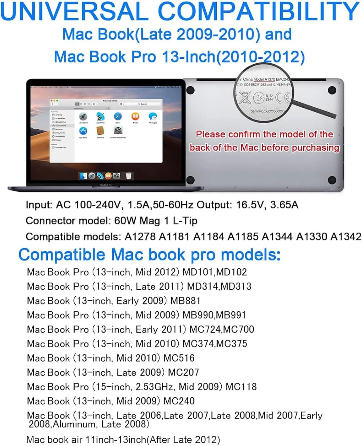 شارژر یونیورسال 60 واتی با سر L، سازگار با مک بوک پرو قبل از اواسط سال 2012، اتصال مغناطیسی قوی، کیفیت اصلی شارژر یونیورسال 60 واتی با سر L، سازگار با مک بوک پرو قبل از اواسط سال 2012، اتصال مغناطیسی قوی، کیفیت اصلی