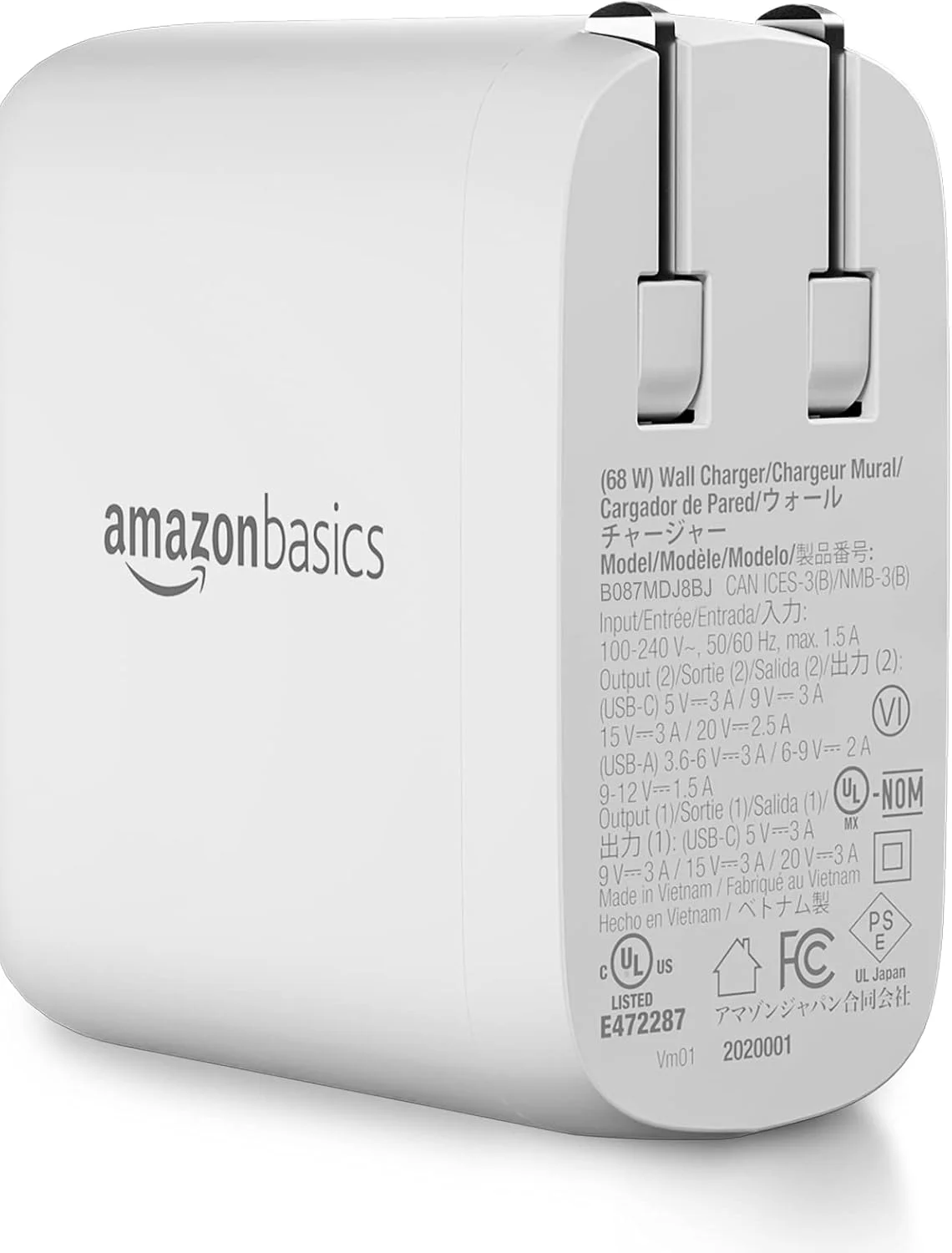 شارژر دیواری دو پورت 68 واتی GaN آمازون بیسیکس با 1 پورت USB-C (60 وات) و 1 پورت USB-A (18 وات) با PD برای لپتاپ، تبلت و تلفن (iPhone 16/15/14/13/12/11/X، iPad، MacPro، Samsung و غیره)، غیر PPS، سفید شارژر دیواری دو پورت 68 واتی GaN آمازون بیسیکس با 1 پورت USB-C (60 وات) و 1 پورت USB-A (18 وات) با PD برای لپتاپ، تبلت و تلفن (iPhone 16/15/14/13/12/11/X، iPad، MacPro، Samsung و غیره)، غیر PPS، سفید