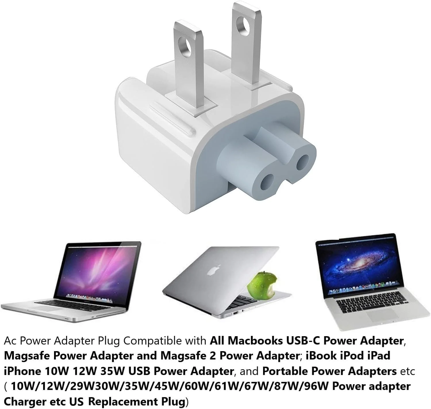 دو عدد سری دوشاخه آداپتور دیواری مک، سری استاندارد برای آداپتور برق مکبوک، آیبوک، آیفون، آیپاد و غیره دو عدد سری دوشاخه آداپتور دیواری مک، سری استاندارد برای آداپتور برق مکبوک، آیبوک، آیفون، آیپاد و غیره
