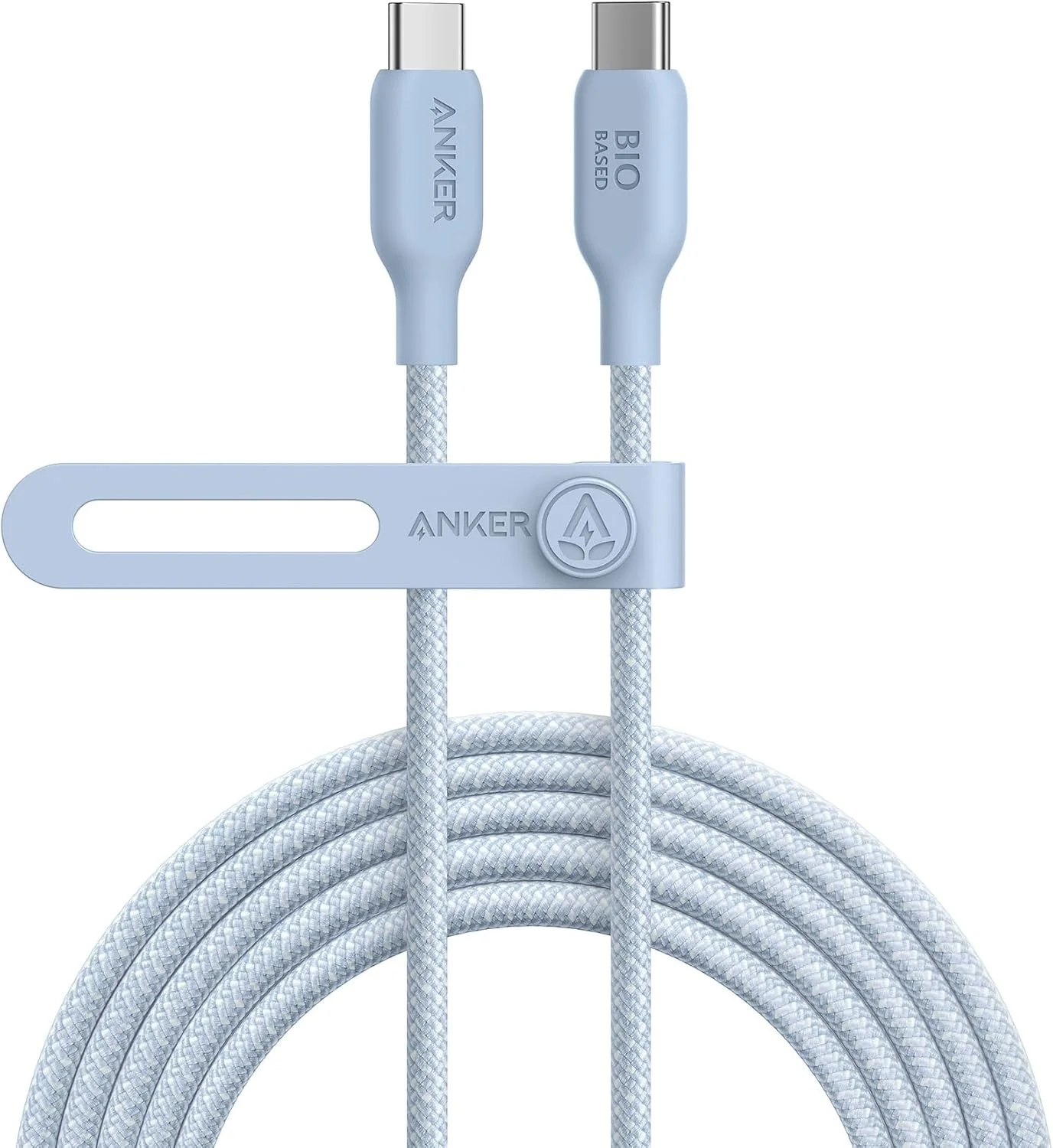 کابل USB C انکر، کابل شارژ سریع 240 واتی Type C با روکش بافته شده زیستی برای آیفون 17/17 پرو، مک بوک پرو 2020، آیپد پرو و غیره (USB 2.0، طول 3 متر، آبی یخی)