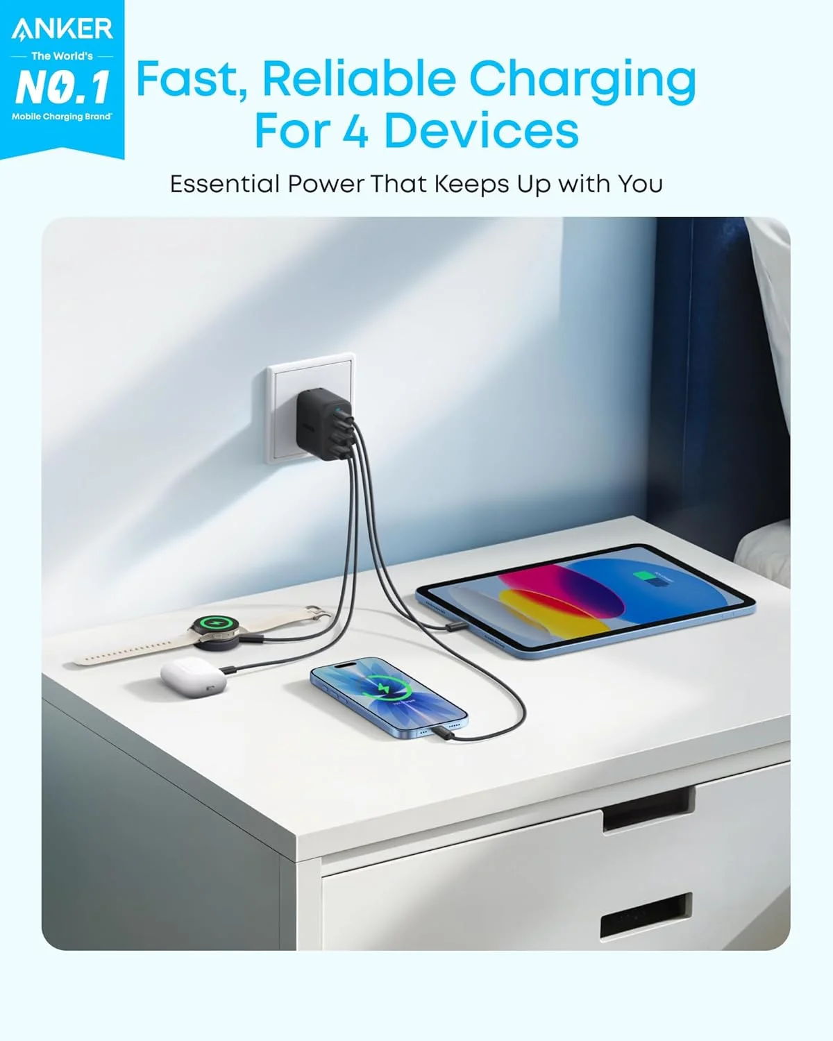 آداپتور دیواری 4 پورت Anker Zolo با خروجی حداکثر 50 وات، 2 پورت USB-C و 2 پورت USB-A، طراحی جمع و جور و پایدار، برای سری آیفون 17/16، مک بوک، آیپد، پیکسل، گلکسی و غیره (مشکی) آداپتور دیواری 4 پورت Anker Zolo با خروجی حداکثر 50 وات، 2 پورت USB-C و 2 پورت USB-A، طراحی جمع و جور و پایدار، برای سری آیفون 17/16، مک بوک، آیپد، پیکسل، گلکسی و غیره (مشکی)