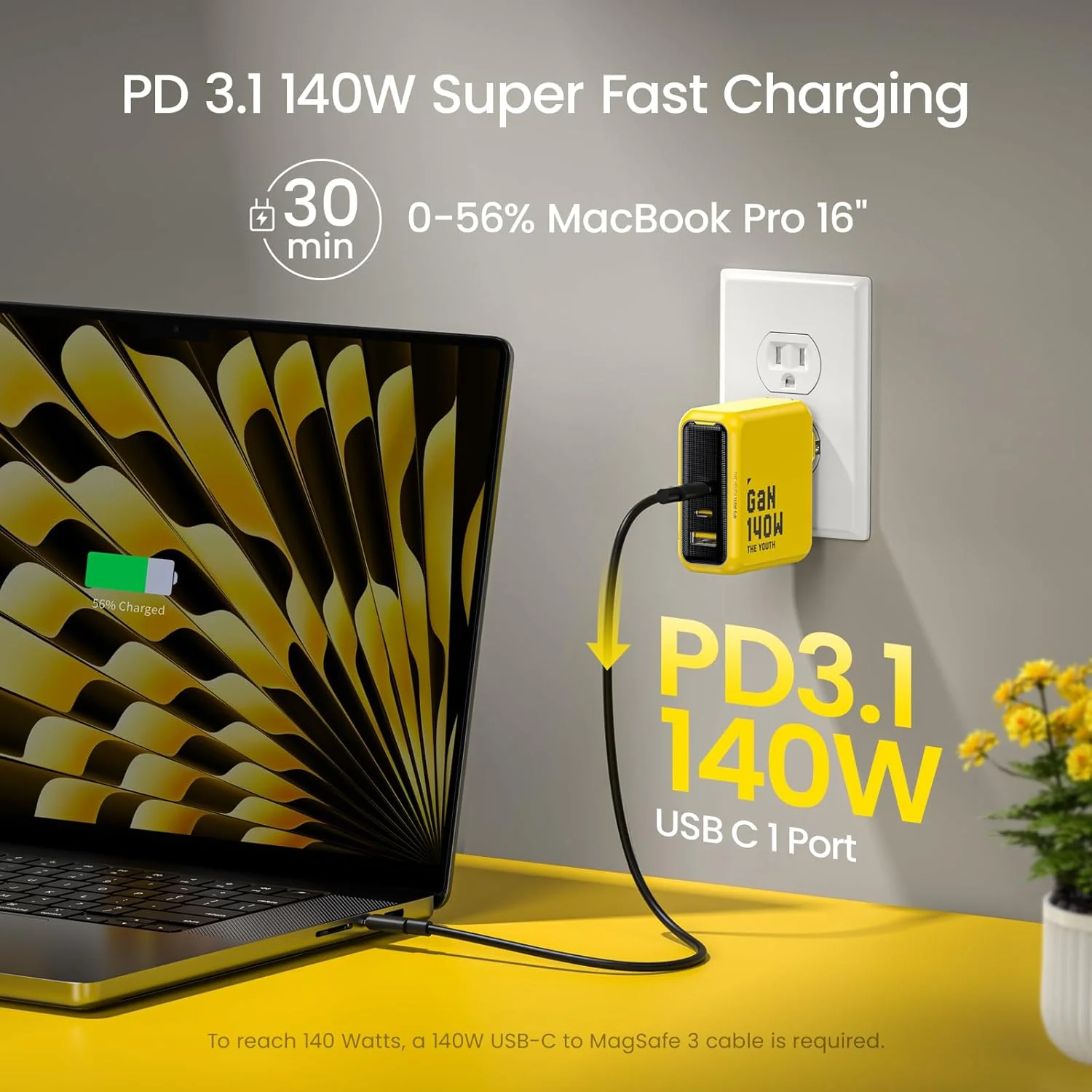 AOHI Youth 140W GaN+ USB C Charger 100W Laptop Fast Charger PD3.1 PPS 3-Port USB C Wall Charger Power Adapter for MacBook Pro 16'', Dell XPS, iPhone 17 Pro Max, iPad Pro, Tablet, Chromebook, Yellow AOHI Youth 140W GaN+ USB C Charger 100W Laptop Fast Charger PD3.1 PPS 3-Port USB C Wall Charger Power Adapter for MacBook Pro 16'', Dell XPS, iPhone 17 Pro Max, iPad Pro, Tablet, Chromebook, Yellow