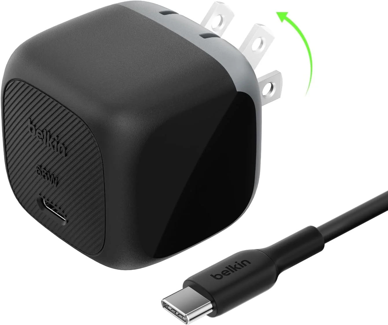 آداپتور شارژر دیواری 65 واتی بلکین USB C - شامل کابل USB C - شارژ فوق العاده سریع، Type C - سازگار با Apple iPhone 17, Air, Pro, Samsung Galaxy S25, Google Pixel 10, MacBook, iPad, Nintendo Switch 2 و غیره - مشکی