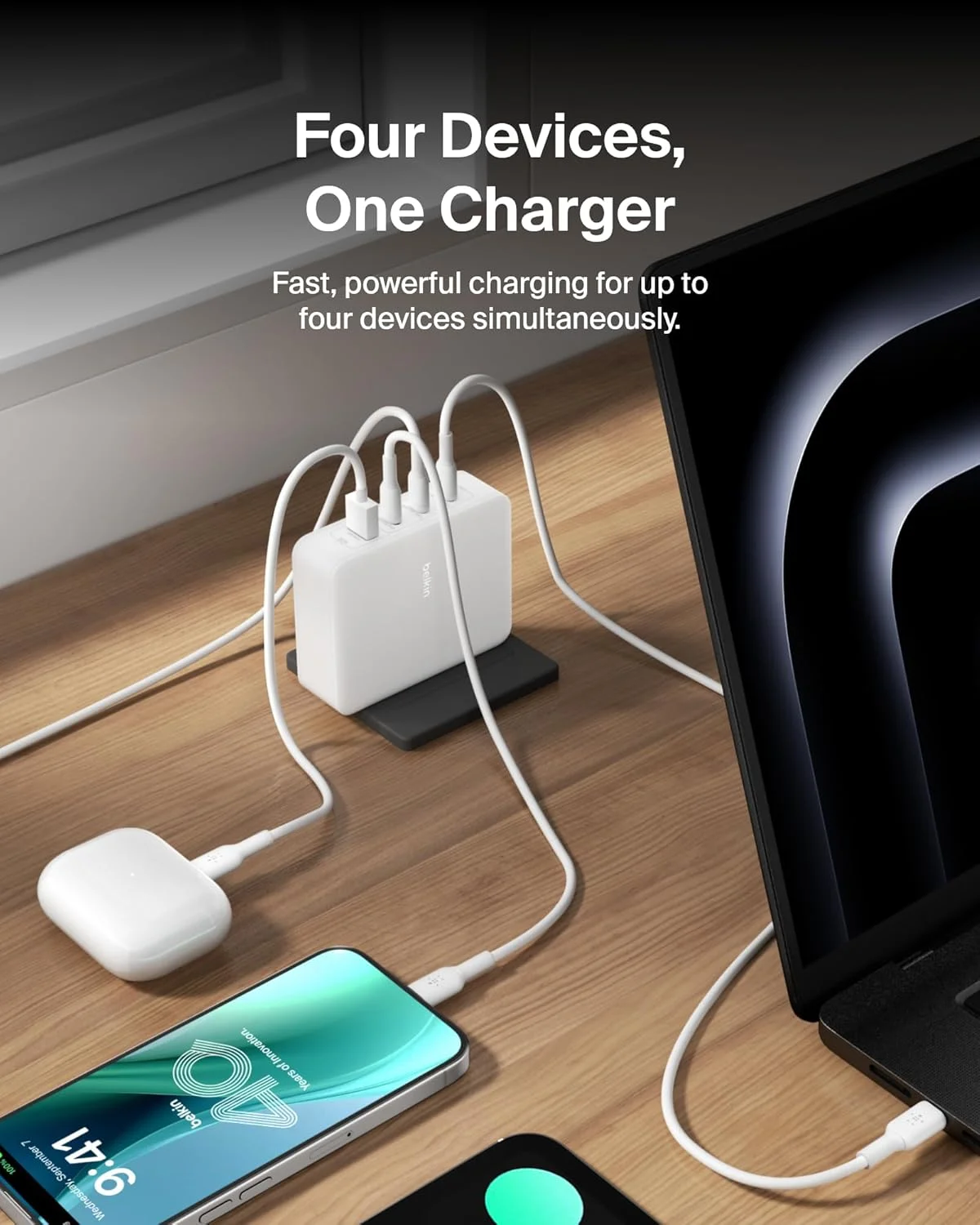 شارژر 4 پورت بلکین 140 وات، شارژر GaN با تحویل برق USB-C و پورت USB-A - MacBook، Apple iPhone 17، Air، iPad، Samsung Galaxy S25، Google Pixel 10، Nintendo Switch 2 و موارد دیگر - سفید شارژر 4 پورت بلکین 140 وات، شارژر GaN با تحویل برق USB-C و پورت USB-A - MacBook، Apple iPhone 17، Air، iPad، Samsung Galaxy S25، Google Pixel 10، Nintendo Switch 2 و موارد دیگر - سفید