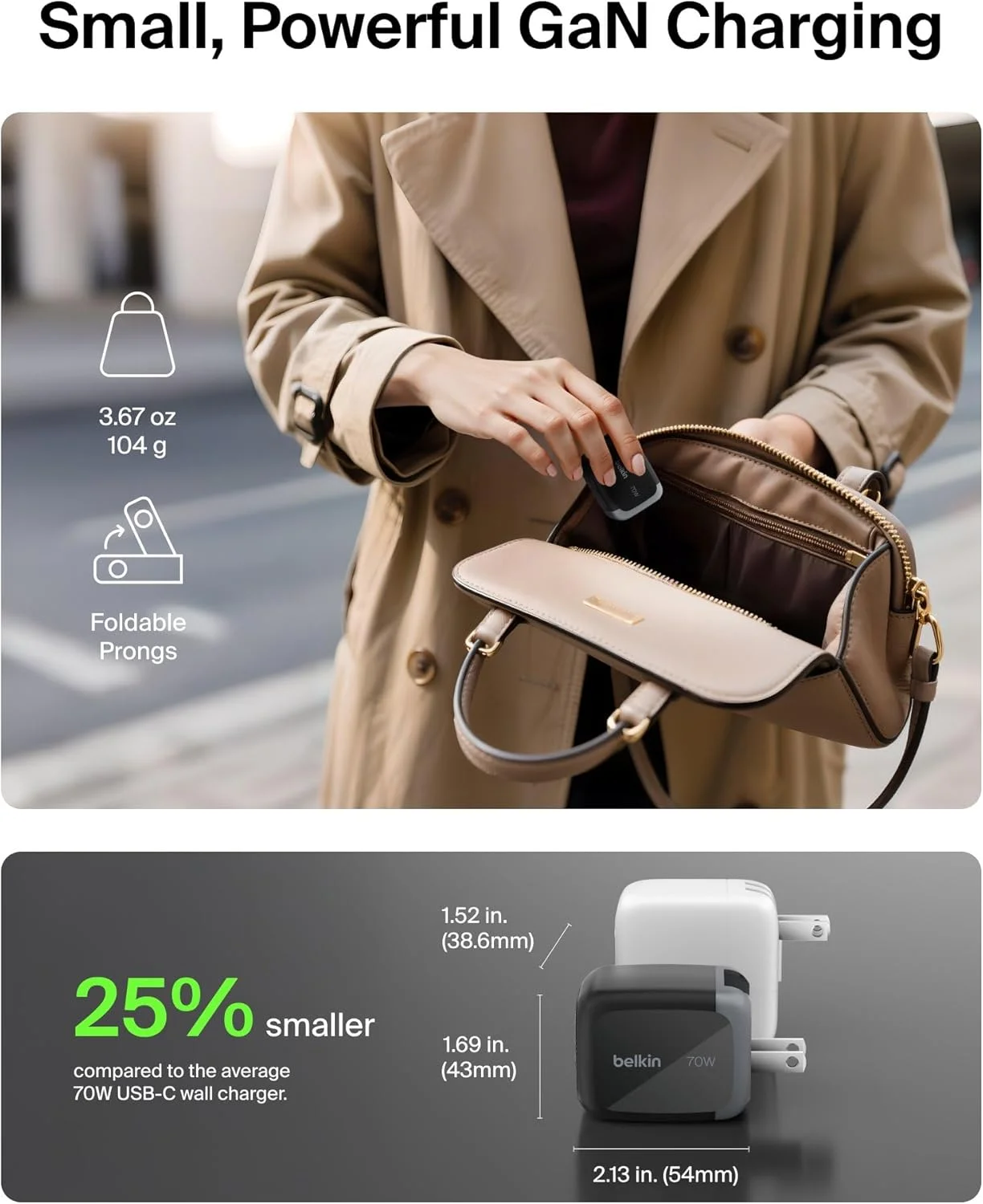 شارژر دیواری 3 پورت USB-C بلکین 70 وات، شارژر دیواری GaN چند پورت با 2 پورت USB-C و 1 پورت USB-A، شارژ سریع برای مک بوک، آیپد پرو، سامسونگ گلکسی S25، گوگل پیکسل 10 و غیره شارژر دیواری 3 پورت USB-C بلکین 70 وات، شارژر دیواری GaN چند پورت با 2 پورت USB-C و 1 پورت USB-A، شارژ سریع برای مک بوک، آیپد پرو، سامسونگ گلکسی S25، گوگل پیکسل 10 و غیره