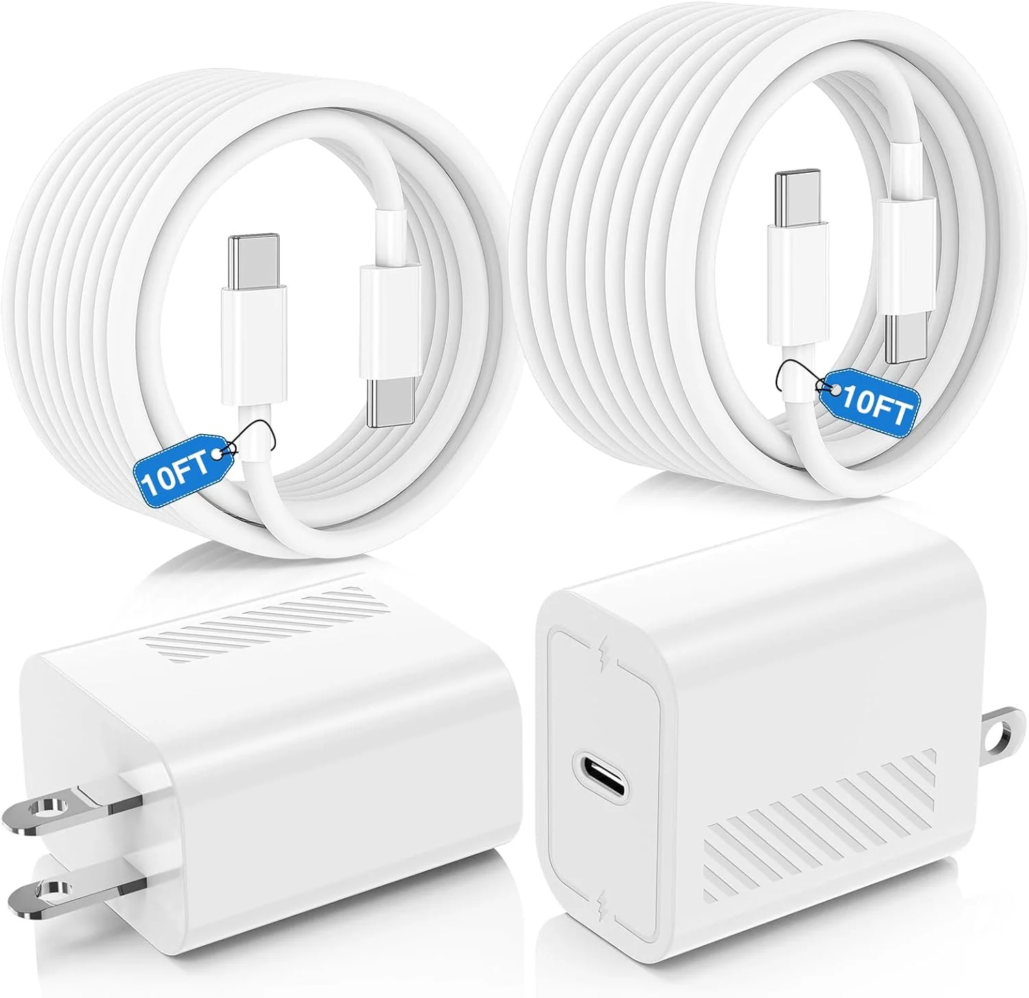 شارژر سریع 45 واتی USB C برای آیفون 17/ ایر/16/15 پرو مکس، 2 عدد آداپتور و کابل 3 متری Type C، شارژ فوق العاده سریع PD 3.0 برای آیپد پرو مک بوک ایر/پرو M1/M2، ایرپادز شارژر سریع 45 واتی USB C برای آیفون 17/ ایر/16/15 پرو مکس، 2 عدد آداپتور و کابل 3 متری Type C، شارژ فوق العاده سریع PD 3.0 برای آیپد پرو مک بوک ایر/پرو M1/M2، ایرپادز