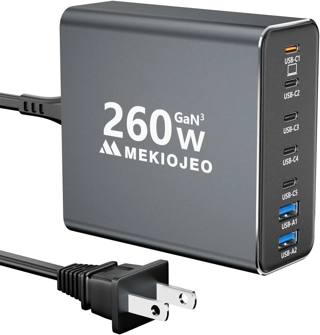 شارژر USB C آلیاژ آلومینیوم 260 واتی GaN ایستگاه شارژ سریع USB C با 7 پورت شارژر لپ تاپ 65 واتی برای MacBook Pro/Air/iPad Pro/iPhone (خاکستری) شارژر USB C آلیاژ آلومینیوم 260 واتی GaN ایستگاه شارژ سریع USB C با 7 پورت شارژر لپ تاپ 65 واتی برای MacBook Pro/Air/iPad Pro/iPhone (خاکستری)