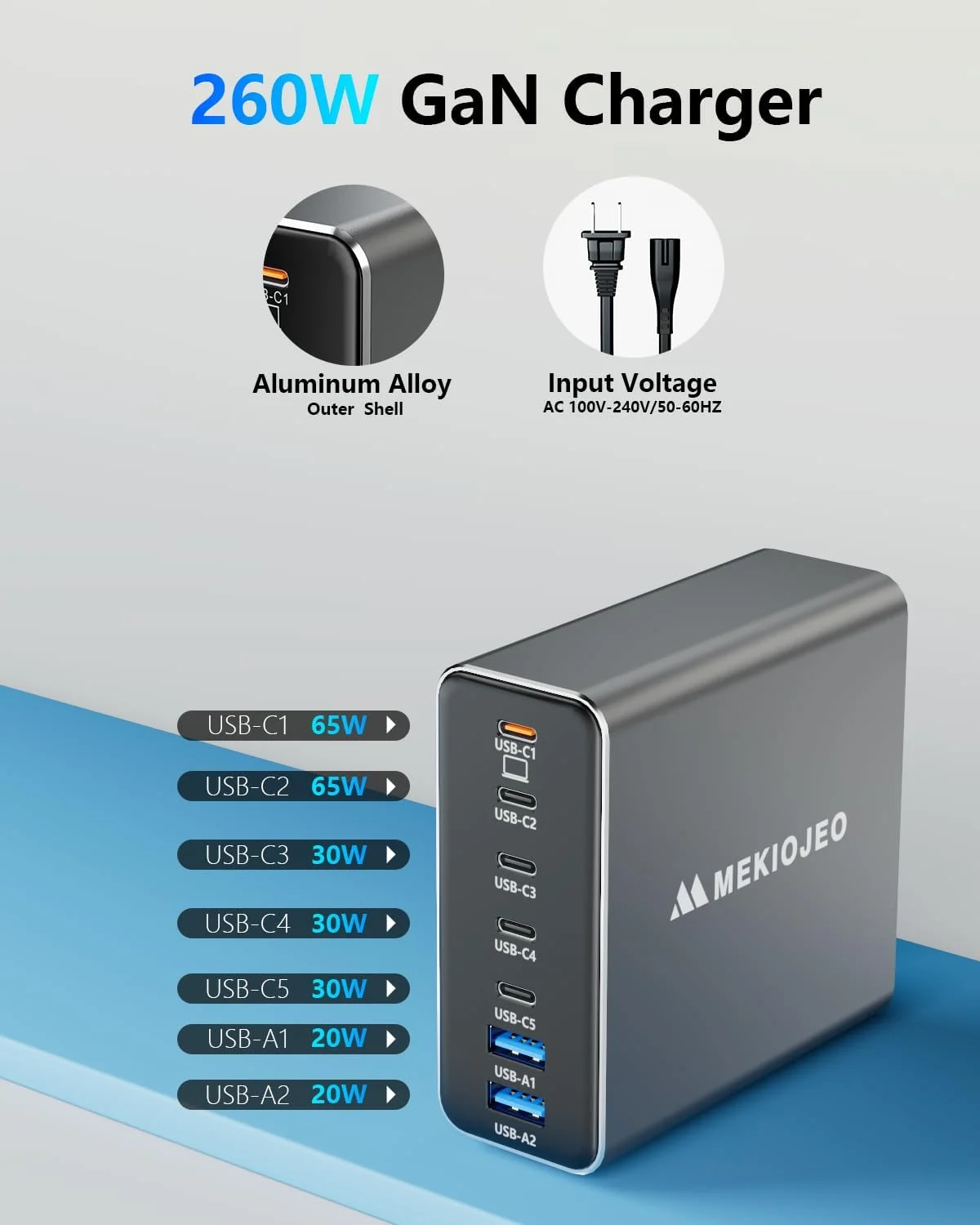 شارژر USB C آلیاژ آلومینیوم 260 واتی GaN ایستگاه شارژ سریع USB C با 7 پورت شارژر لپ تاپ 65 واتی برای MacBook Pro/Air/iPad Pro/iPhone (خاکستری) شارژر USB C آلیاژ آلومینیوم 260 واتی GaN ایستگاه شارژ سریع USB C با 7 پورت شارژر لپ تاپ 65 واتی برای MacBook Pro/Air/iPad Pro/iPhone (خاکستری)