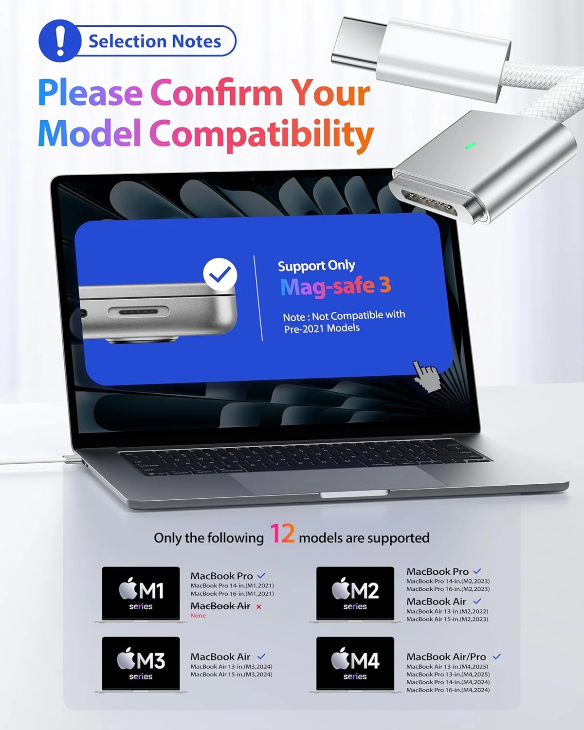 کابل USB-C به مگنتی 3 استوچی (2 متر)، شارژ سریع 140 واتی برای مکبوک ایر (15 اینچ/13 اینچ M4 2025، M3 2024، M2 2023، M2 2022)، پرو (16 اینچ/14 اینچ 2024/2023/2021) – سفید کابل USB-C به مگنتی 3 استوچی (2 متر)، شارژ سریع 140 واتی برای مکبوک ایر (15 اینچ/13 اینچ M4 2025، M3 2024، M2 2023، M2 2022)، پرو (16 اینچ/14 اینچ 2024/2023/2021) – سفید