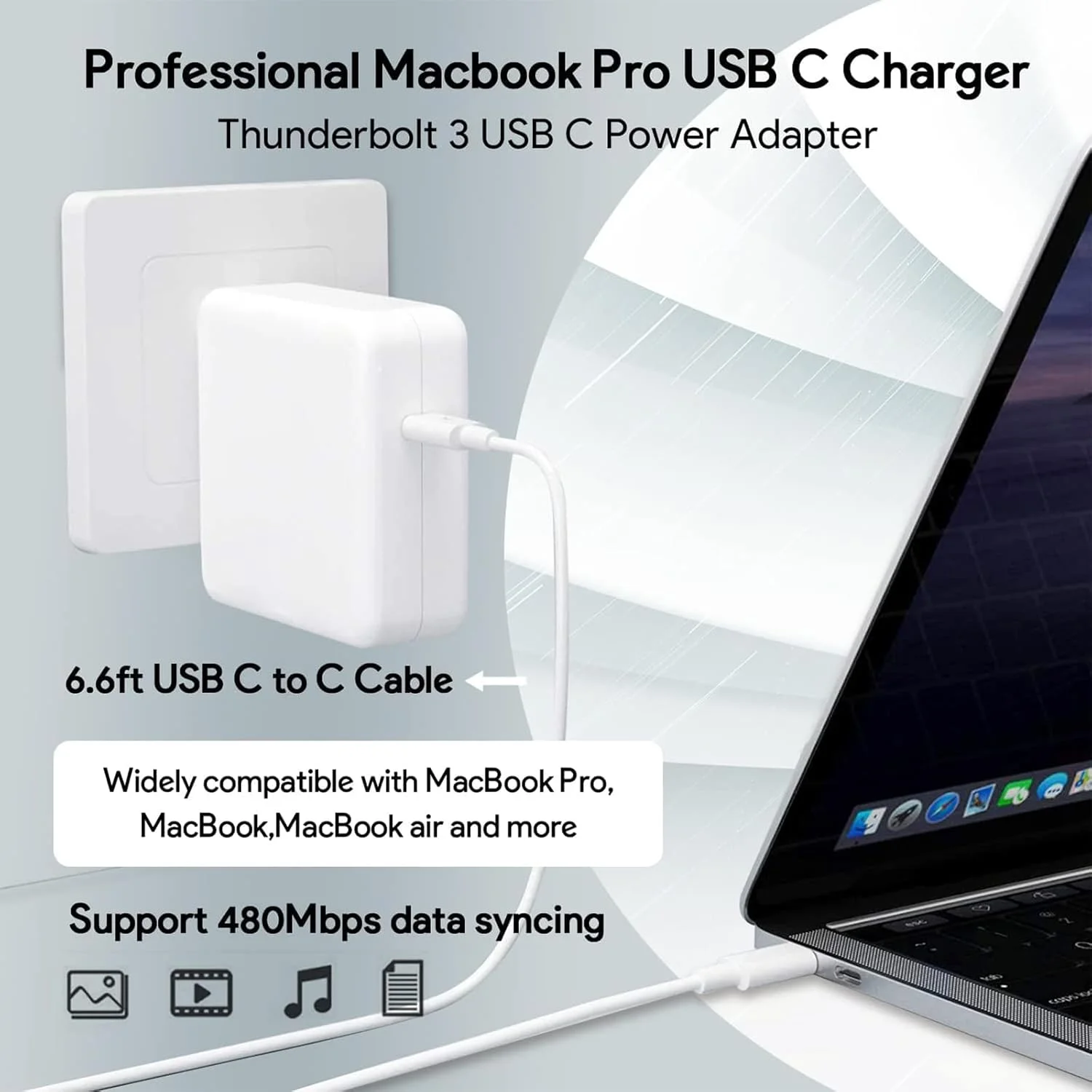 شارژر مک بوک پرو - شارژر سریع 96 واتی USB C برای مک بوک پرو و مک بوک ایر با پورت USB C، آیپد پرو، سامسونگ گلکسی و همه دستگاه های Type C، شامل کابل 6.6 فوتی USBC شارژر مک بوک پرو - شارژر سریع 96 واتی USB C برای مک بوک پرو و مک بوک ایر با پورت USB C، آیپد پرو، سامسونگ گلکسی و همه دستگاه های Type C، شامل کابل 6.6 فوتی USBC