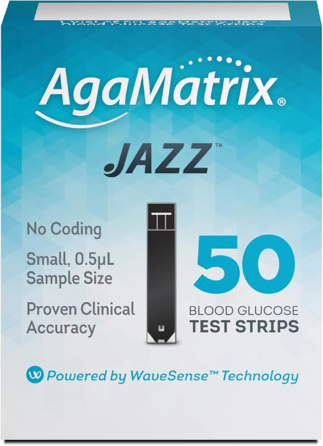 نوارهای تست قند خون AgaMatrix Jazz، بسته 50 عددی | فقط برای استفاده با دستگاه تست قند خون AgaMatrix Jazz Wireless 2 | 1 جعبه، 50 نوار تست قند خون