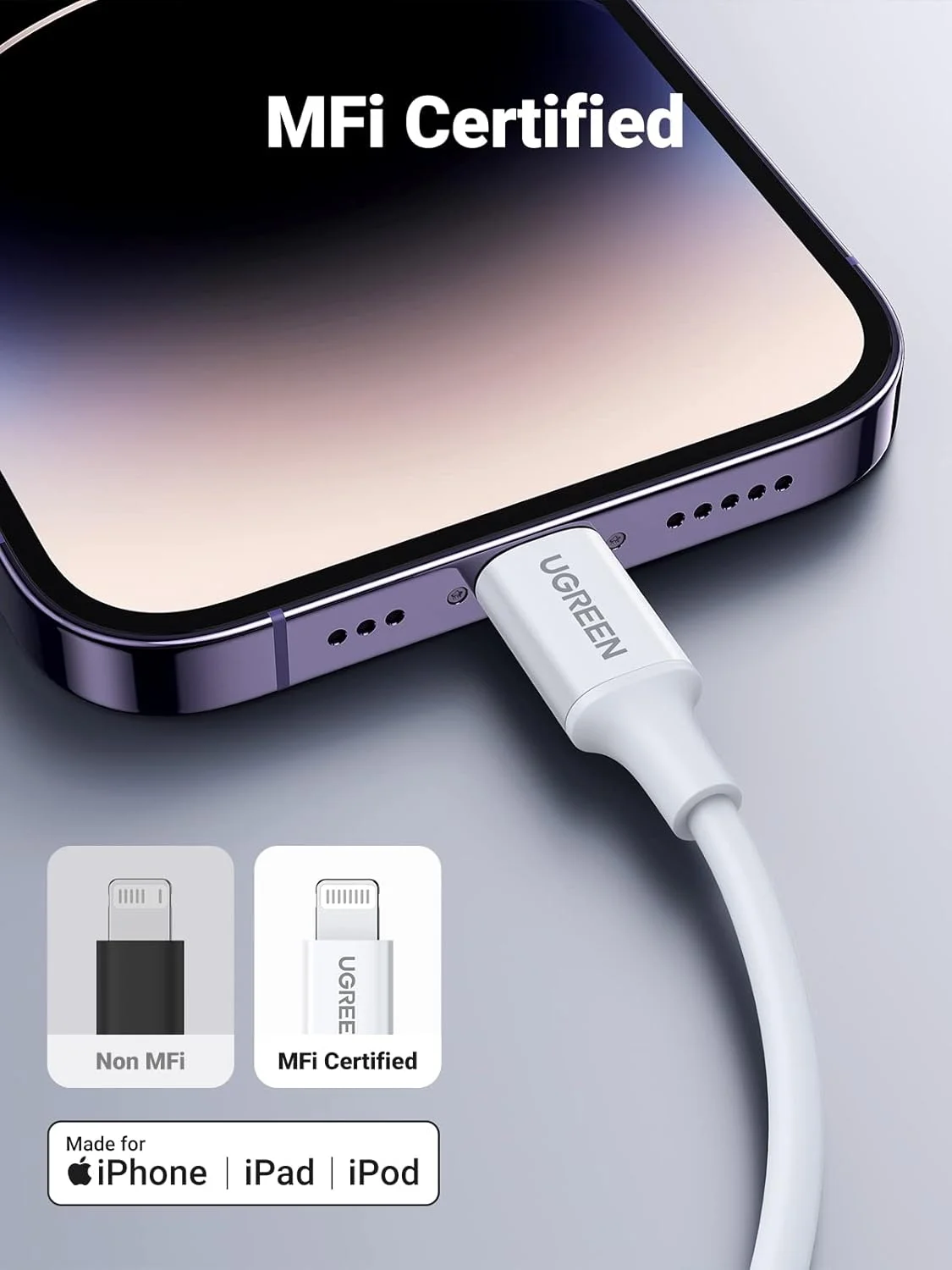 کابل USB-C به لایتنینگ یوگرین - 1.8 متری دارای گواهی MFi، کابل شارژ سریع PD لایتنینگ سازگار با آیفون 14/14 پرو/14 پرو مکس، آیفون 13/12/11/X/XR/XS/8، مک بوک، آیپد، ایرپادز پرو کابل USB-C به لایتنینگ یوگرین - 1.8 متری دارای گواهی MFi، کابل شارژ سریع PD لایتنینگ سازگار با آیفون 14/14 پرو/14 پرو مکس، آیفون 13/12/11/X/XR/XS/8، مک بوک، آیپد، ایرپادز پرو