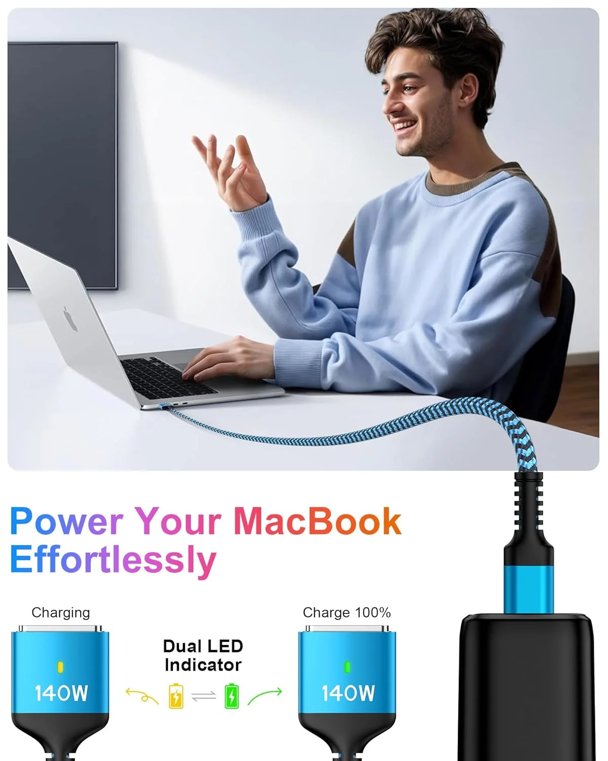 کابل USB-C به مگنتیک 3 به طول 1.8 متر، کابل شارژ سریع 140 واتی مک بوک ایر اپل MagSafe 3 برای مک بوک ایر 15 اینچ/13 اینچ M4 2025، M3 2024، M2 2023، M2 2022، مک بوک پرو 16 اینچ/14 اینچ M4 2024، M2 2023، M1 2021 کابل USB-C به مگنتیک 3 به طول 1.8 متر، کابل شارژ سریع 140 واتی مک بوک ایر اپل MagSafe 3 برای مک بوک ایر 15 اینچ/13 اینچ M4 2025، M3 2024، M2 2023، M2 2022، مک بوک پرو 16 اینچ/14 اینچ M4 2024، M2 2023، M1 2021