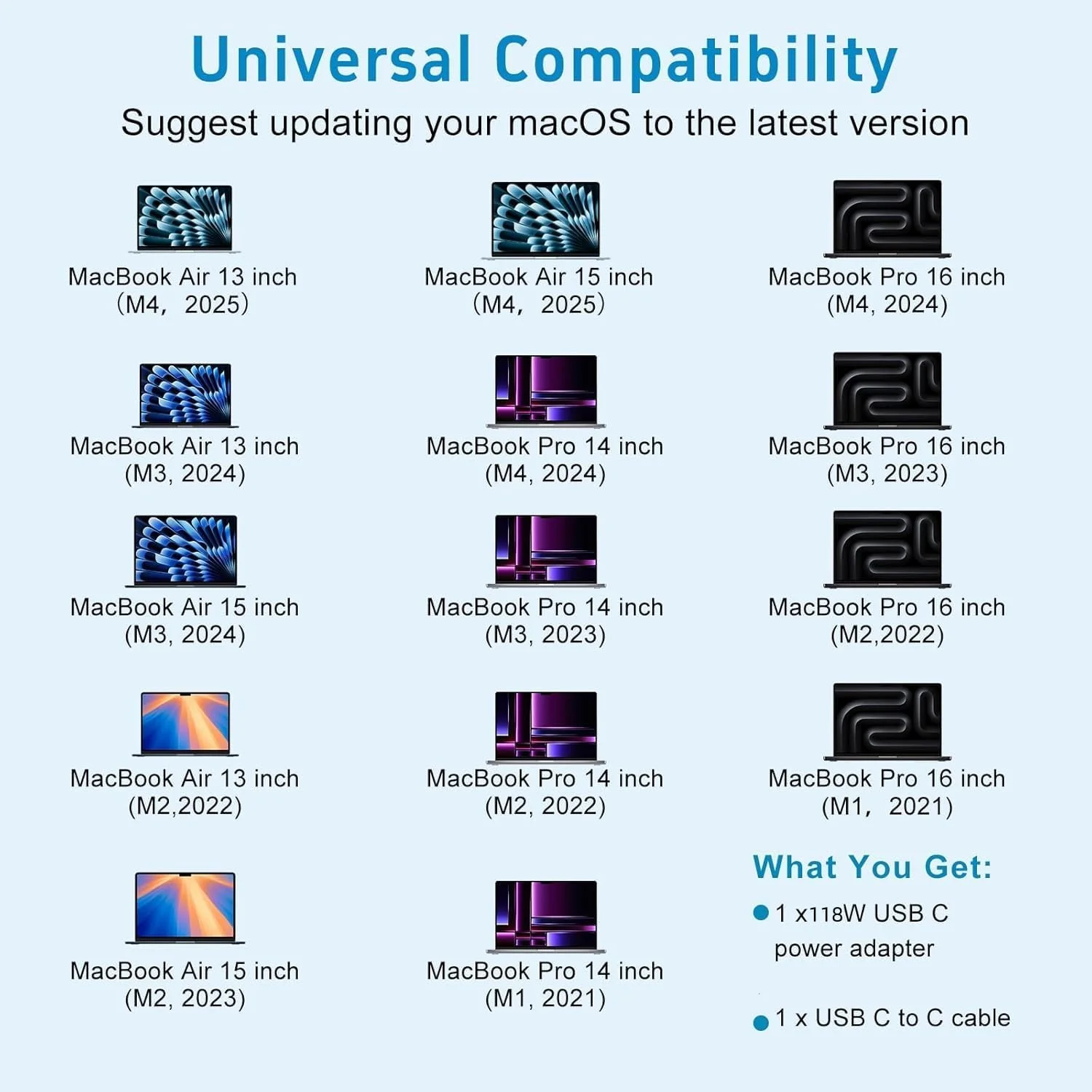 118W Mac Book Pro Charger for MacBook Pro Mac Book Air 13 14 15 16 inch 2025 2024 2023 2022 2021 2020,M1 M2 M3 M4 Laptop USB C Power Adapter 6.6FT USB-C Cable Charging as Fast as Mag3,Original Quality 118W Mac Book Pro Charger for MacBook Pro Mac Book Air 13 14 15 16 inch 2025 2024 2023 2022 2021 2020,M1 M2 M3 M4 Laptop USB C Power Adapter 6.6FT USB-C Cable Charging as Fast as Mag3,Original Quality