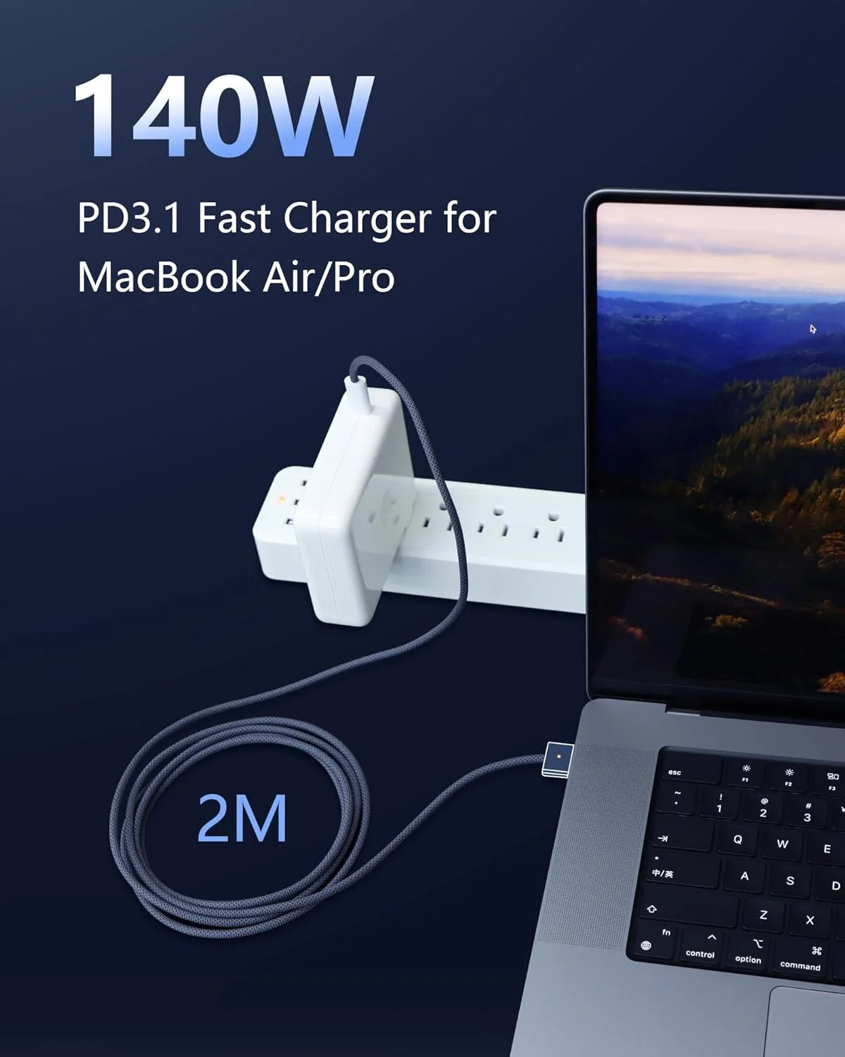 کابل USB-C به مگنتی 3 ارتقا یافته سازگار با مک بوک ایر/پرو (2021-2025)، شارژ سریع 140 واتی، سیم برق جایگزین بافته شده 2 متری برای شارژر اپل مک بوک، نیمه شب کابل USB-C به مگنتی 3 ارتقا یافته سازگار با مک بوک ایر/پرو (2021-2025)، شارژ سریع 140 واتی، سیم برق جایگزین بافته شده 2 متری برای شارژر اپل مک بوک، نیمه شب