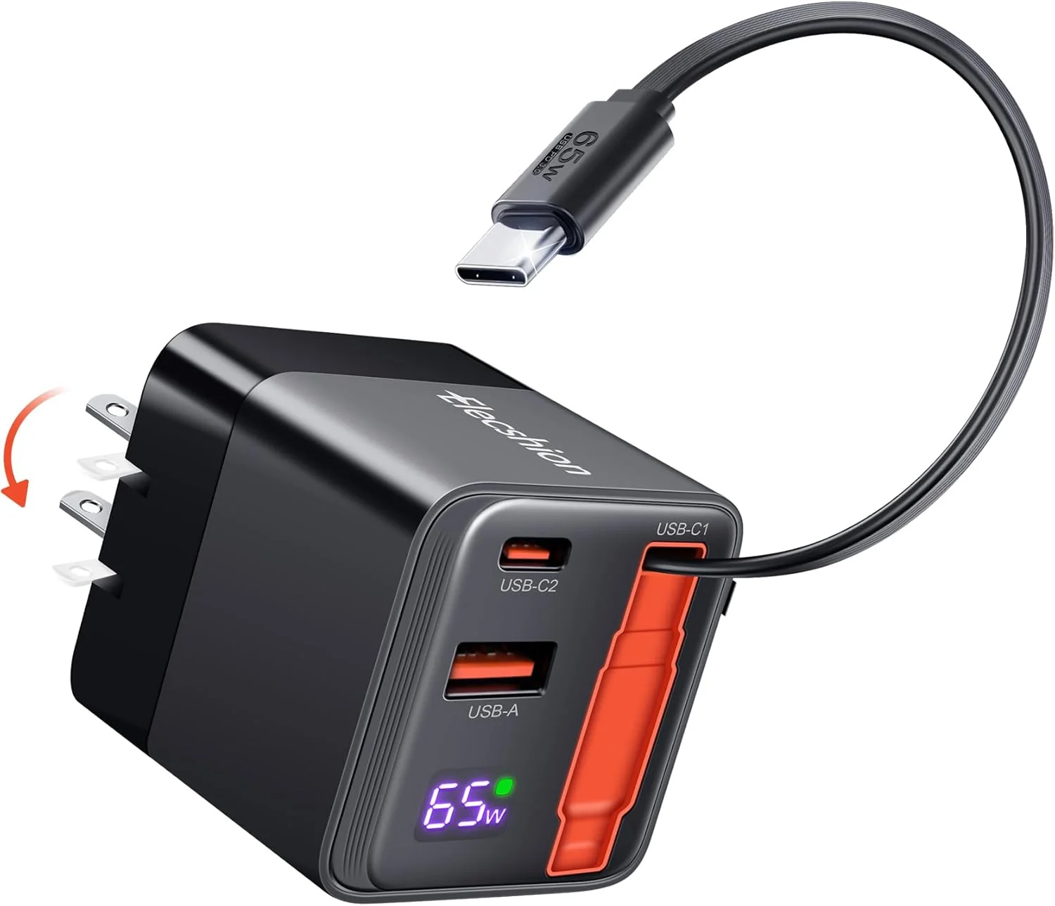 شارژر جمعشونده 65 واتی، آداپتور دیواری USB C با کابل داخلی Type C و درگاه دوگانه، شارژر سریع PD PPS GaN برای MacBook، Lenovo IdeaPad، iPhone 17 Pro Max، Galaxy S25 شارژر جمعشونده 65 واتی، آداپتور دیواری USB C با کابل داخلی Type C و درگاه دوگانه، شارژر سریع PD PPS GaN برای MacBook، Lenovo IdeaPad، iPhone 17 Pro Max، Galaxy S25