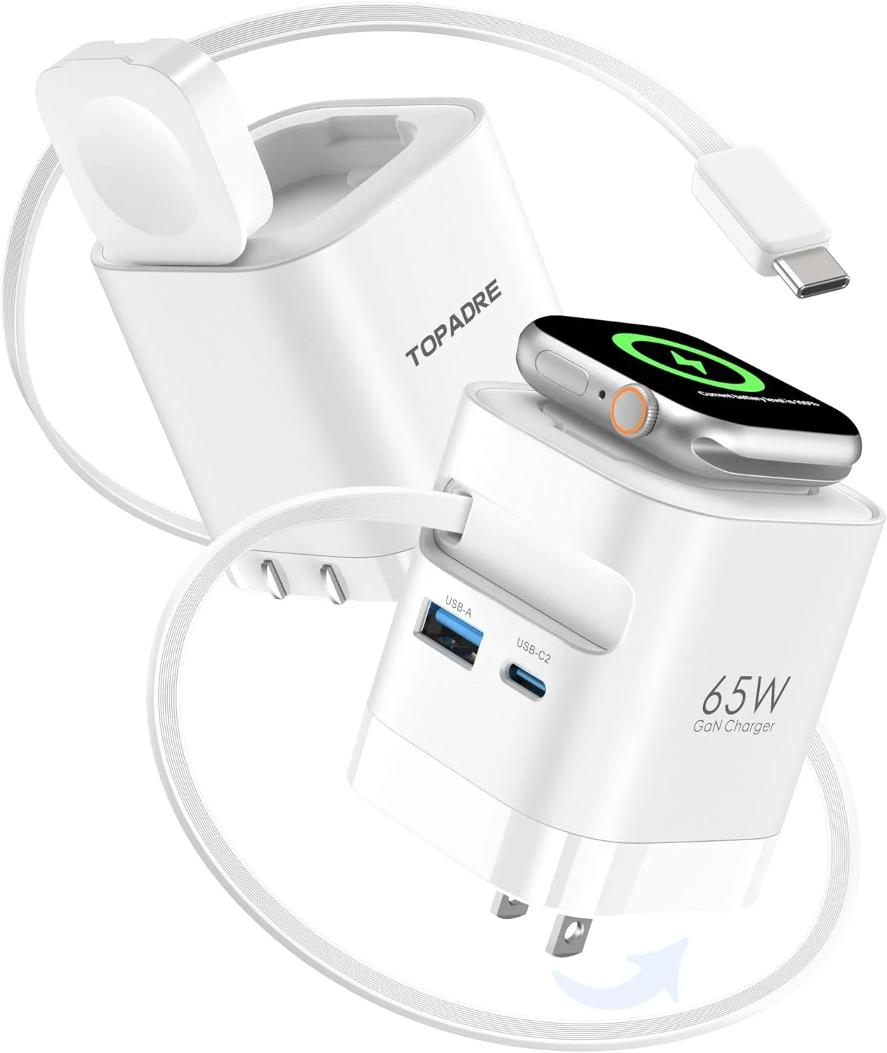 شارژر جمعشونده 65 واتی برای اپل واچ، آداپتور شارژ 4 در 1 PD USB C با دوشاخه تاشو GaN، شارژ سریع برای اپل واچ سری 11/10/9/8/Ultra/SE، برای مکبوک پرو/ایر، آیفون 17/16 پرو، آیپد، گلکسی شارژر جمعشونده 65 واتی برای اپل واچ، آداپتور شارژ 4 در 1 PD USB C با دوشاخه تاشو GaN، شارژ سریع برای اپل واچ سری 11/10/9/8/Ultra/SE، برای مکبوک پرو/ایر، آیفون 17/16 پرو، آیپد، گلکسی