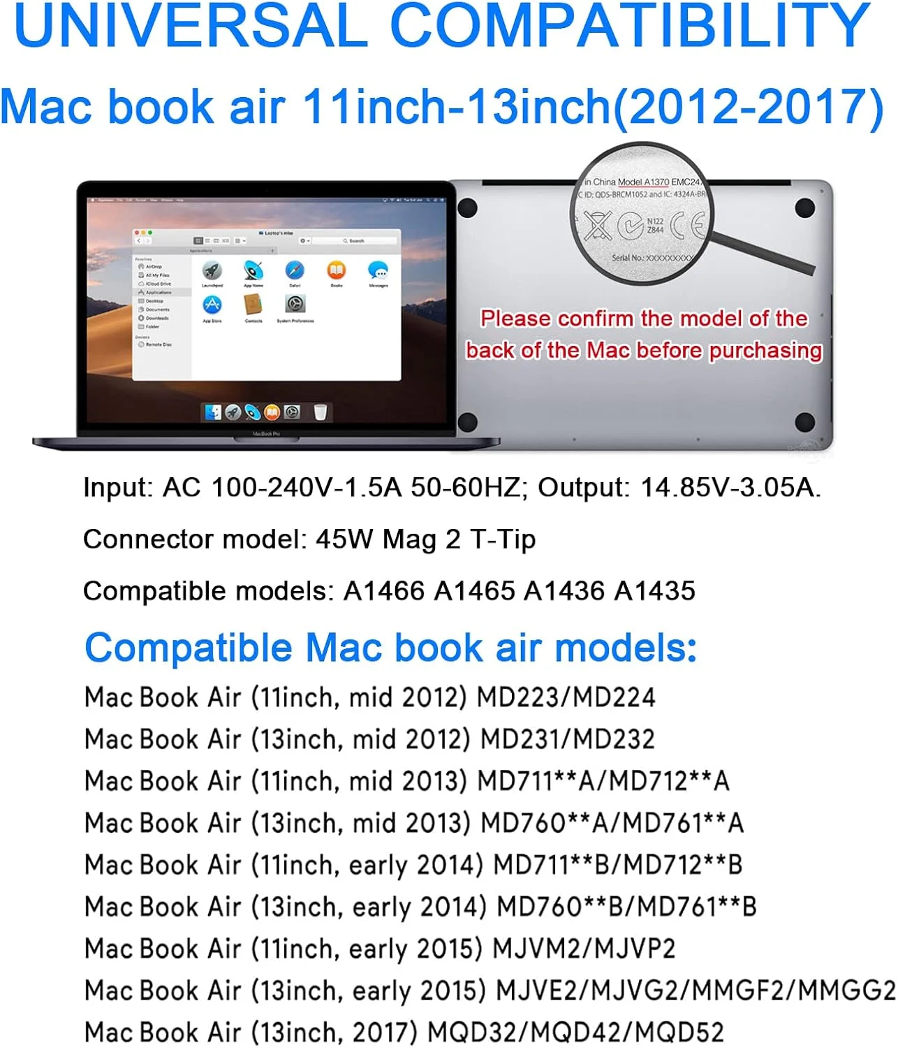 شارژر جایگزین مک بوک ایر 45 وات با کانکتور T-Tip AC مناسب مک بوک ایر 11 و 13 اینچی (مدل های بعد از اواسط 2012) شارژر جایگزین مک بوک ایر 45 وات با کانکتور T-Tip AC مناسب مک بوک ایر 11 و 13 اینچی (مدل های بعد از اواسط 2012)