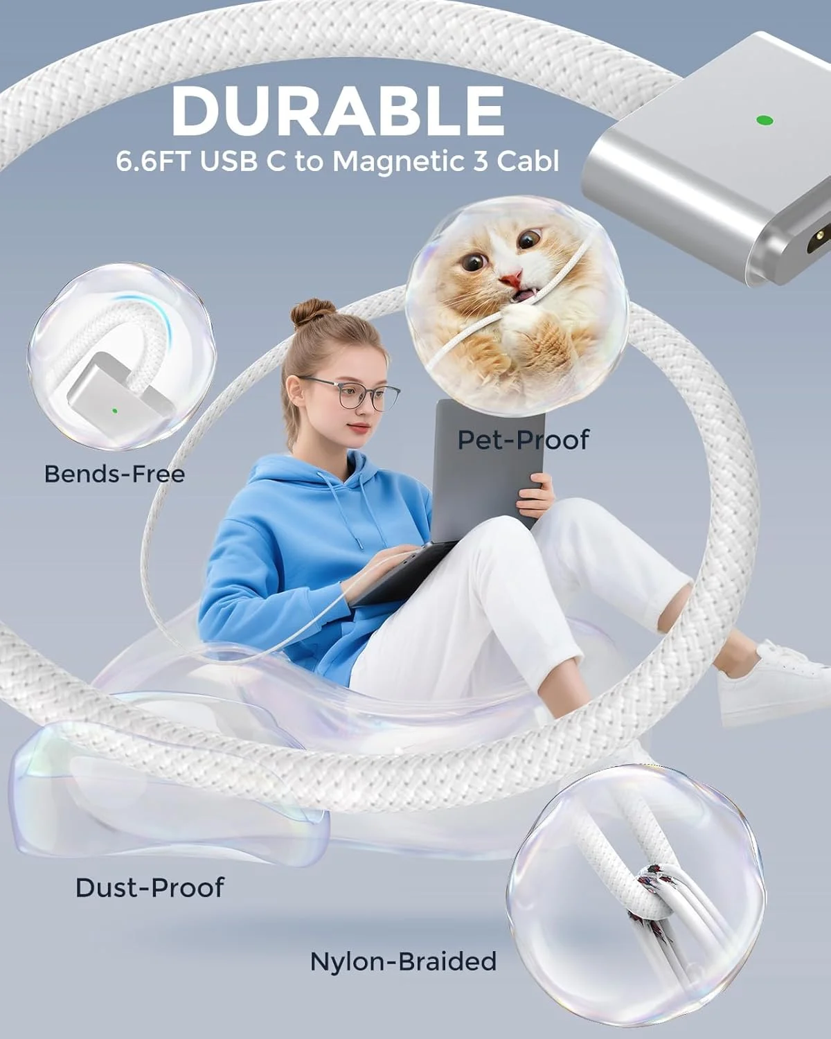 کابل شارژ USB C به مغناطیسی 3 برای مک بوک پرو 14 و 16 اینچ، مک بوک ایر 13.6 و 15 اینچ 2025 2024 2023 2022 2021 M4 M3 M2 M1، کابل بافته شده و LED، مغناطیسی قدرتمند، بسیار بادوام، کیفیت اصلی 2 متر کابل شارژ USB C به مغناطیسی 3 برای مک بوک پرو 14 و 16 اینچ، مک بوک ایر 13.6 و 15 اینچ 2025 2024 2023 2022 2021 M4 M3 M2 M1، کابل بافته شده و LED، مغناطیسی قدرتمند، بسیار بادوام، کیفیت اصلی 2 متر