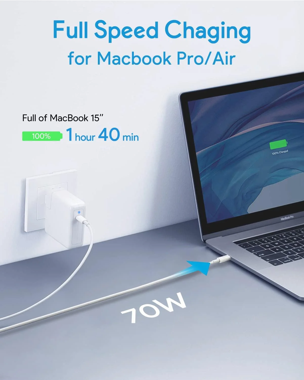 شارژر 70 واتی USB C مک بوک پرو/ایر 13/14 اینچی، برای مک بوک 12 اینچی، شامل کابل شارژ USB-C به USBC (2 متر) شارژر 70 واتی USB C مک بوک پرو/ایر 13/14 اینچی، برای مک بوک 12 اینچی، شامل کابل شارژ USB-C به USBC (2 متر)