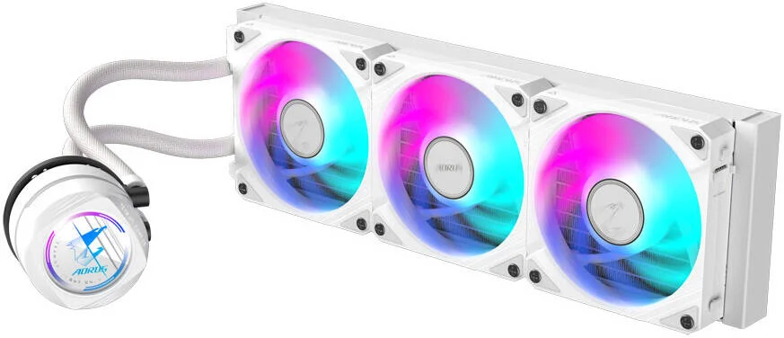 خنک کننده مایع AIO گیگابایت AORUS WATERFORCE II 360 ICE با فن های ARGB، 360 میلی متر، واتر بلاک چرخشی، سازگار با Intel 115x, 1200, 1700 و AMD AM5, AM4، سفید | AORUS-WATERFORCE-II-360I