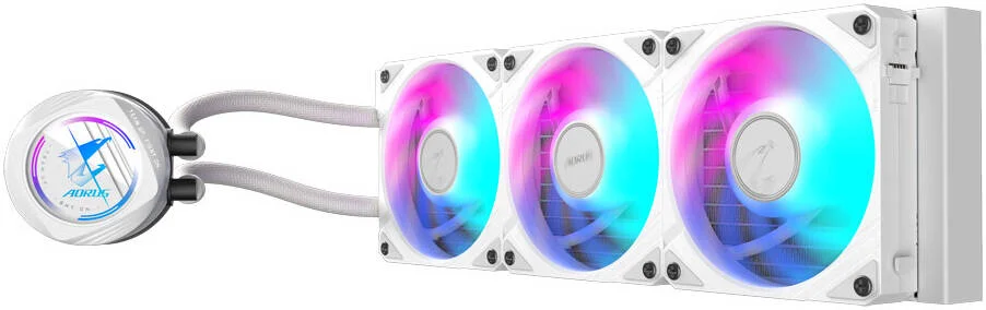 خنک کننده مایع AIO گیگابایت AORUS WATERFORCE II 360 ICE با فن های ARGB، 360 میلی متر، واتر بلاک چرخشی، سازگار با Intel 115x, 1200, 1700 و AMD AM5, AM4، سفید | AORUS-WATERFORCE-II-360I