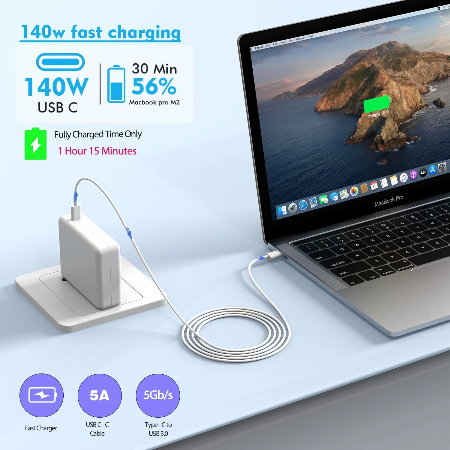 شارژر سریع 140 واتی مک بوک پرو/ایر با کابل USB C به C سریع 6 فوتی برای Apple MacBook Pro/MacBook Air 16 15 14 13 اینچی، M1 M2 M3، iPad Pro، Samsung Galaxy و همه دستگاه های USB C شارژر سریع 140 واتی مک بوک پرو/ایر با کابل USB C به C سریع 6 فوتی برای Apple MacBook Pro/MacBook Air 16 15 14 13 اینچی، M1 M2 M3، iPad Pro، Samsung Galaxy و همه دستگاه های USB C