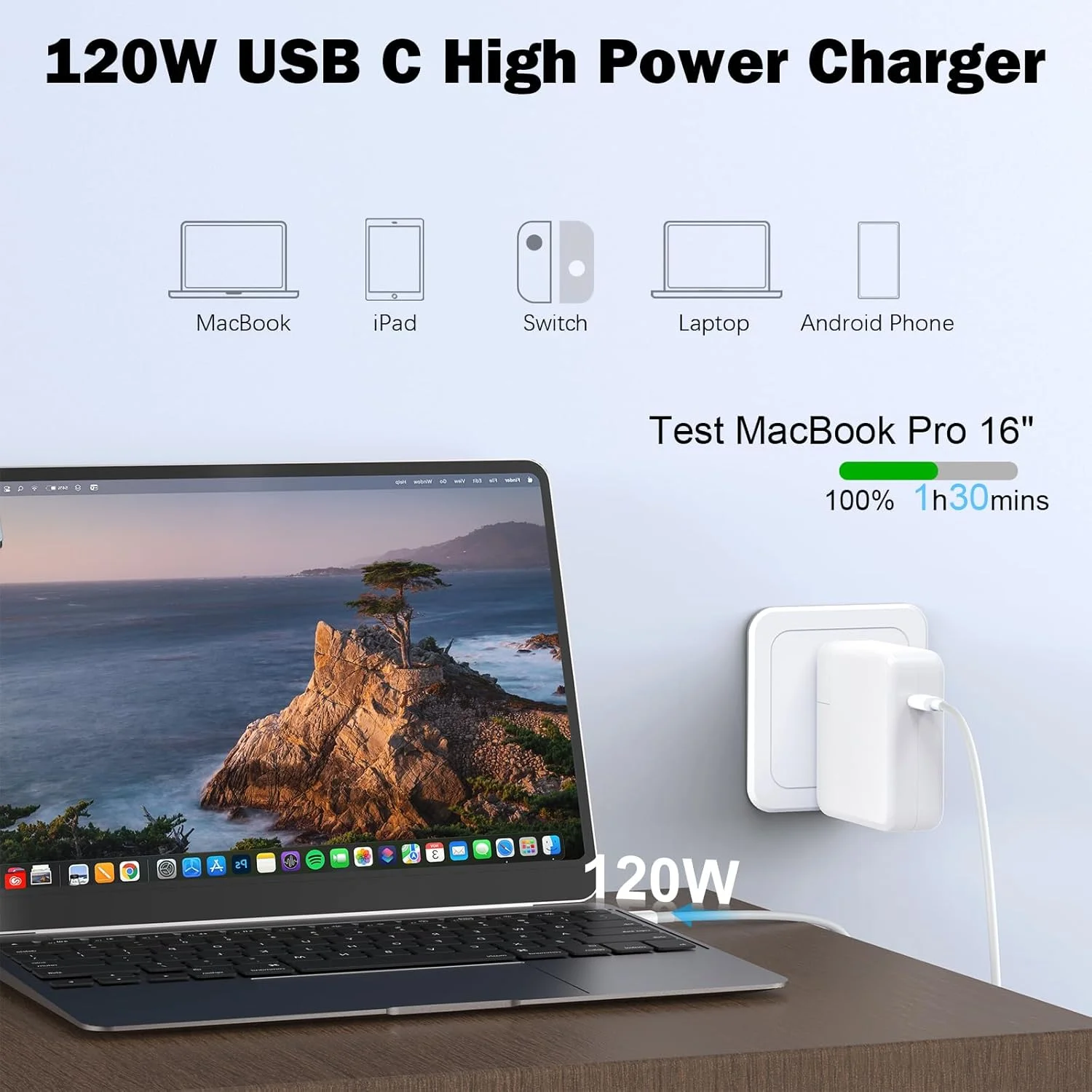شارژر مک بوک پرو - آداپتور شارژ سریع 120 واتی USB C سازگار با مک بوک پرو و مک بوک ایر 13، 14، 15، 16 اینچی، آیپد پرو، سامسونگ گلکسی و تمام دستگاه های USB C شارژر مک بوک پرو - آداپتور شارژ سریع 120 واتی USB C سازگار با مک بوک پرو و مک بوک ایر 13، 14، 15، 16 اینچی، آیپد پرو، سامسونگ گلکسی و تمام دستگاه های USB C