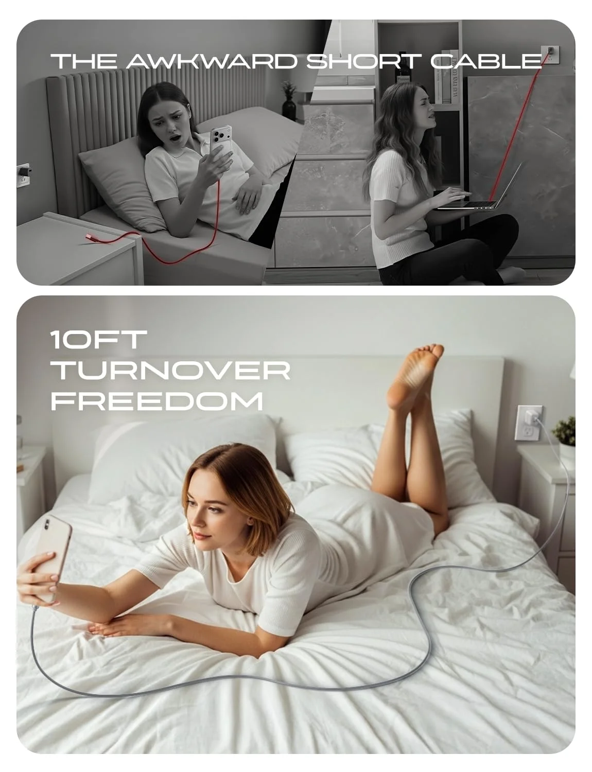 کابل USB نوع C لیسن 3 متری، کابل شارژ سریع 100 واتی USB نوع C به USB نوع C، سیلیکونی نرم و بلند USBC به USBC برای آیفون 17 ایر 16 15 پرو مکس، سامسونگ S25، مک بوک پرو/ایر، سوییچ 2، آیپد