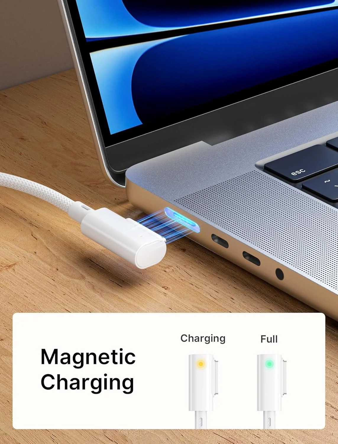 کابل 3 مغناطیسی USB C به طول 3 متر و توان 140 وات، سازگار با MacBook Air (15"/13" M4 2025, M3 2024, M2 2023, M2 2022), MacBook Pro (16"/14" 2024/2023/2021)