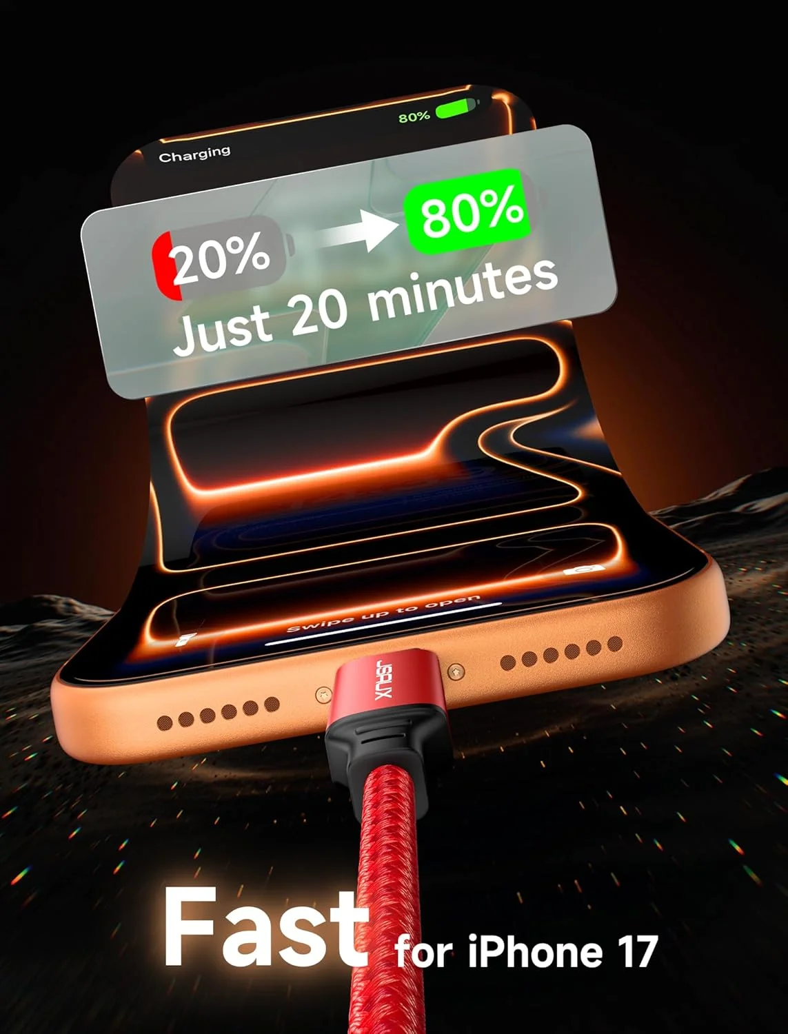 کابل USB C به USB C با توان 100 وات JSAUX [بسته 2 عددی 2 متری]، کابل شارژ سریع Type C برای iPhone Air/iPhone 17/iPhone 17 Pro/iPhone 17 Pro Max، سری iPhone 16/15، سری Galaxy S/Note، MacBook، iPad - قرمز