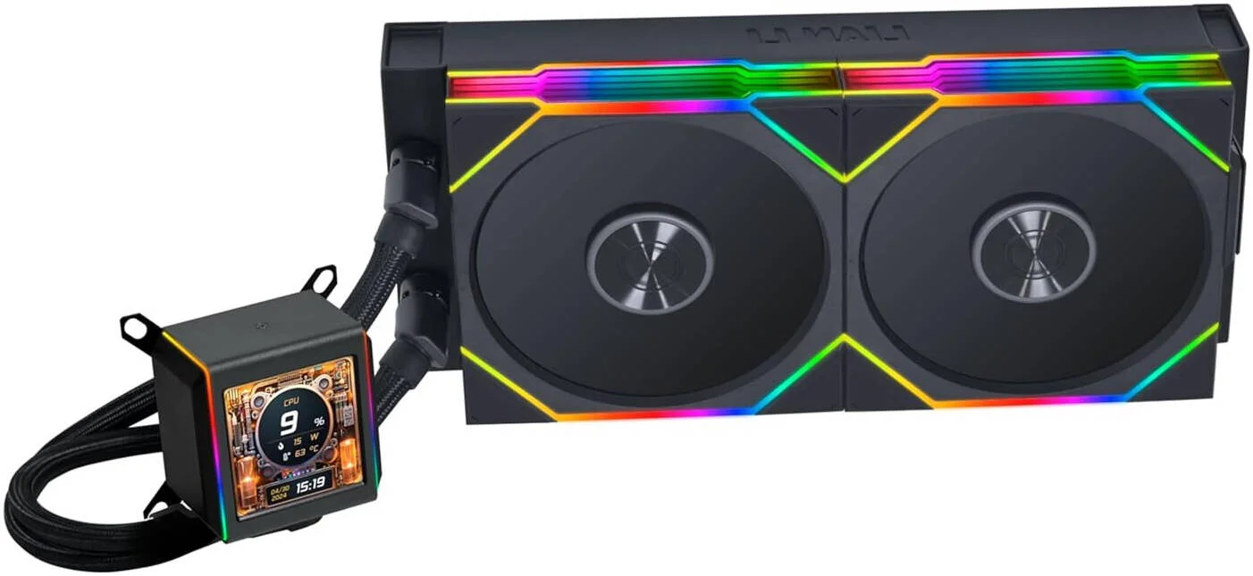 خنک‌کننده مایع پردازنده Lian-Li GA II LCD TL WIRELESS 280 AIO RGB، نمایشگر IPS LCD 2.88 اینچی، رادیاتور 280 میلی‌متری، سرعت پمپ 3600 دور در دقیقه، 2 عدد فن aRGB 140 میلی‌متری، جریان هوای 103.9 CFM فن، نوع FDB، مشکی | GA2ALCD28TLB - تصویر 2
