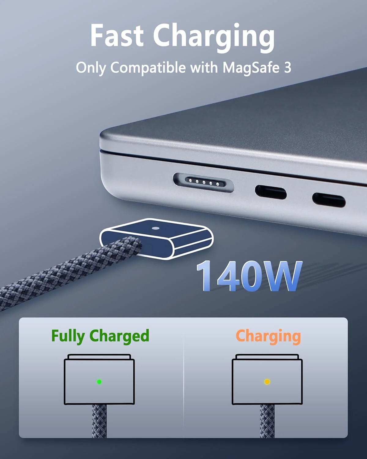 کابل شارژ سریع USB-C به مگنتیک 3 (2 متر)، سازگار با مک بوک ایر (15 اینچ/13 اینچ M4 2025، M3 2024، 15 اینچ M2 2023، 13 اینچ M2 2022)، مک بوک پرو (16 اینچ/14 اینچ 2024/2023/2021)، آبی تیره