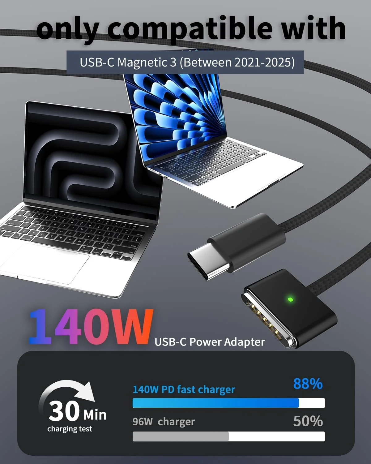 کابل USB-C به مگنتی 3، طول 2 متر، شارژ سریع 140 واتی سازگار با مک بوک پرو 16/14 اینچ 2021-2024، مک بوک ایر 13/15 اینچ M2/M3/M4 (2022-2025)، شارژر مگنتی با نشانگر LED - مشکی کابل USB-C به مگنتی 3، طول 2 متر، شارژ سریع 140 واتی سازگار با مک بوک پرو 16/14 اینچ 2021-2024، مک بوک ایر 13/15 اینچ M2/M3/M4 (2022-2025)، شارژر مگنتی با نشانگر LED - مشکی